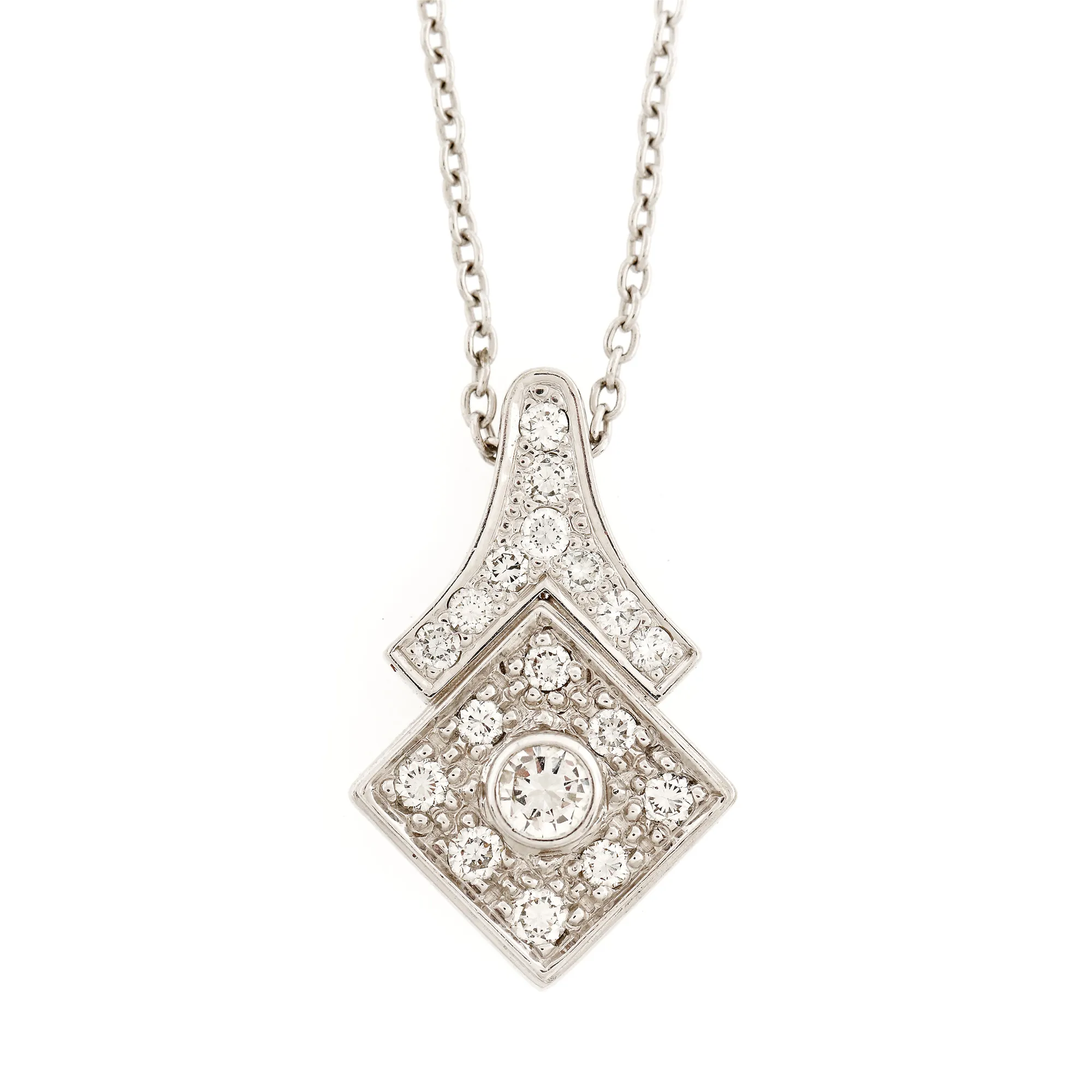 White gold pendant necklace, adorned with diamonds