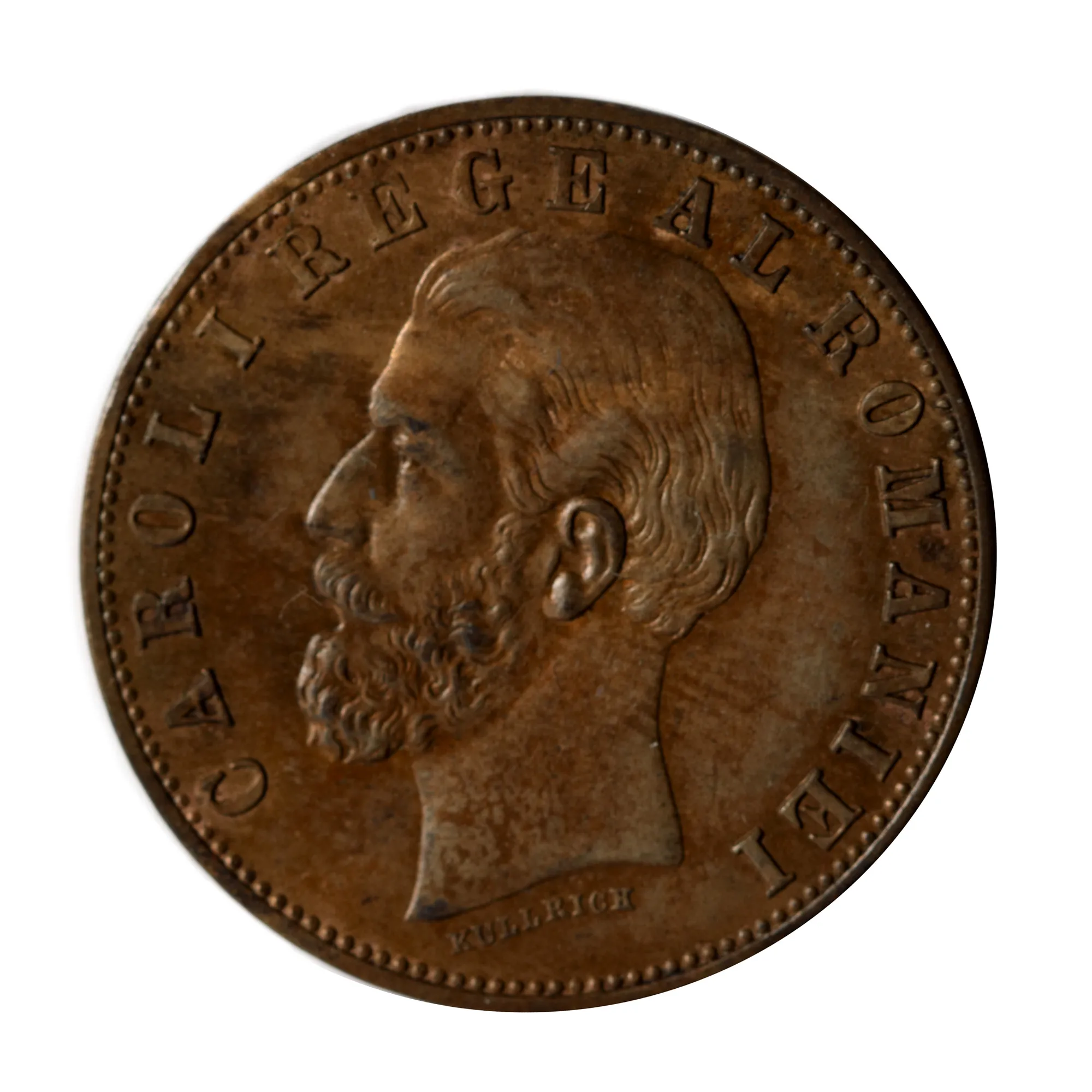 Monedă 5 bani 1884, cu două cute la draperie, luciu de batere, necirculată, de colecție