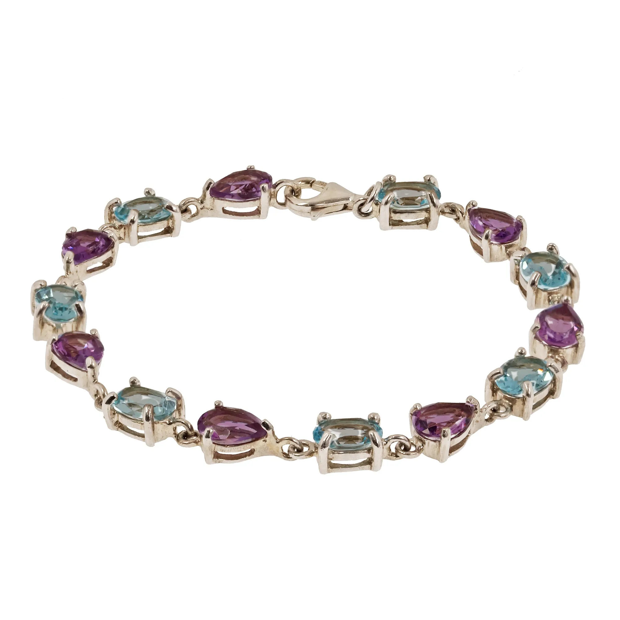Silver bracelet decorated with amethysts and topazes