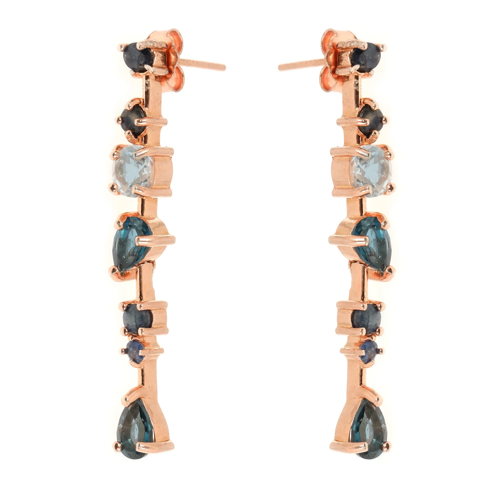 Pair of gold earrings decorated with topazes and blue sapphires