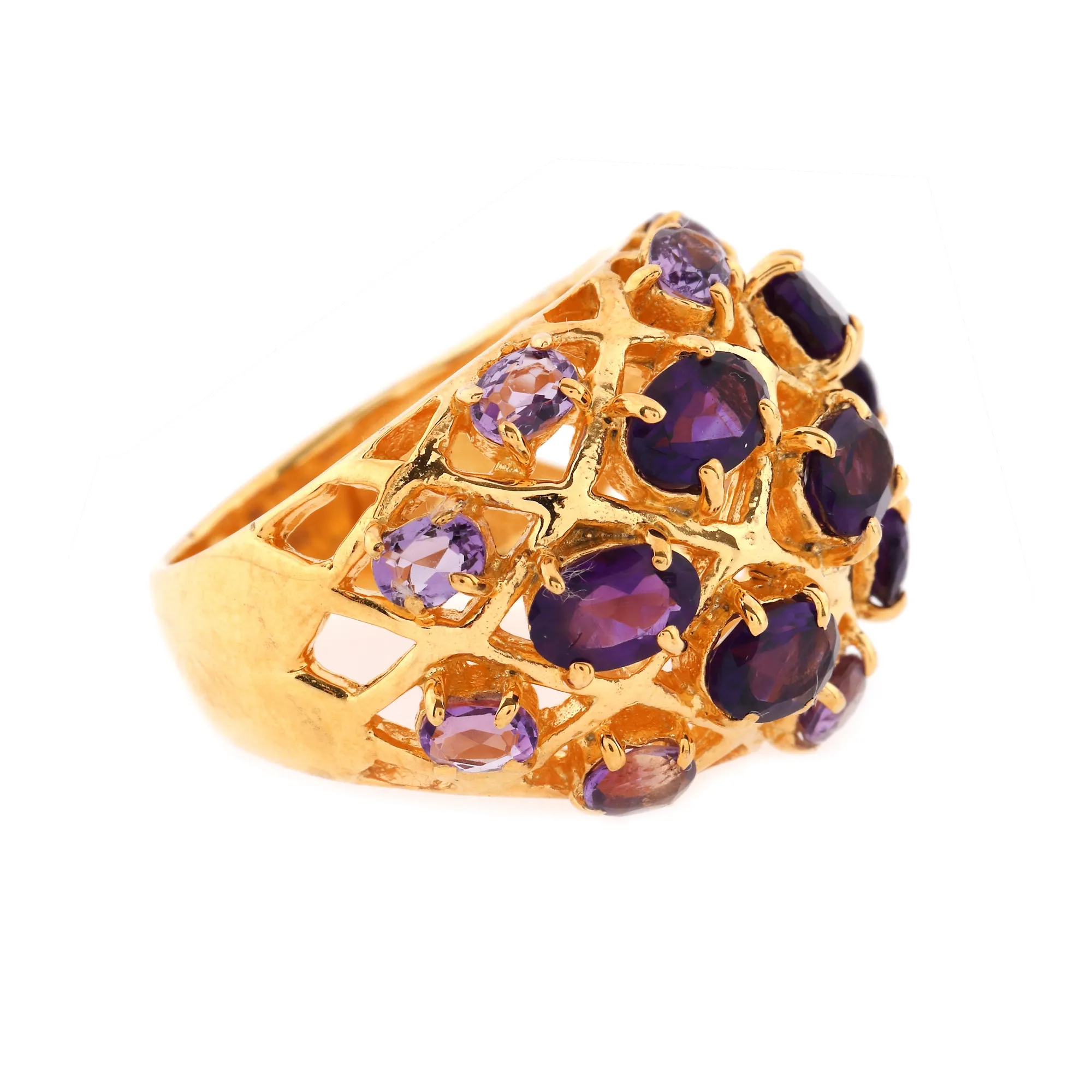 Gold-plated silver ring, decorated with two-colored amethysts