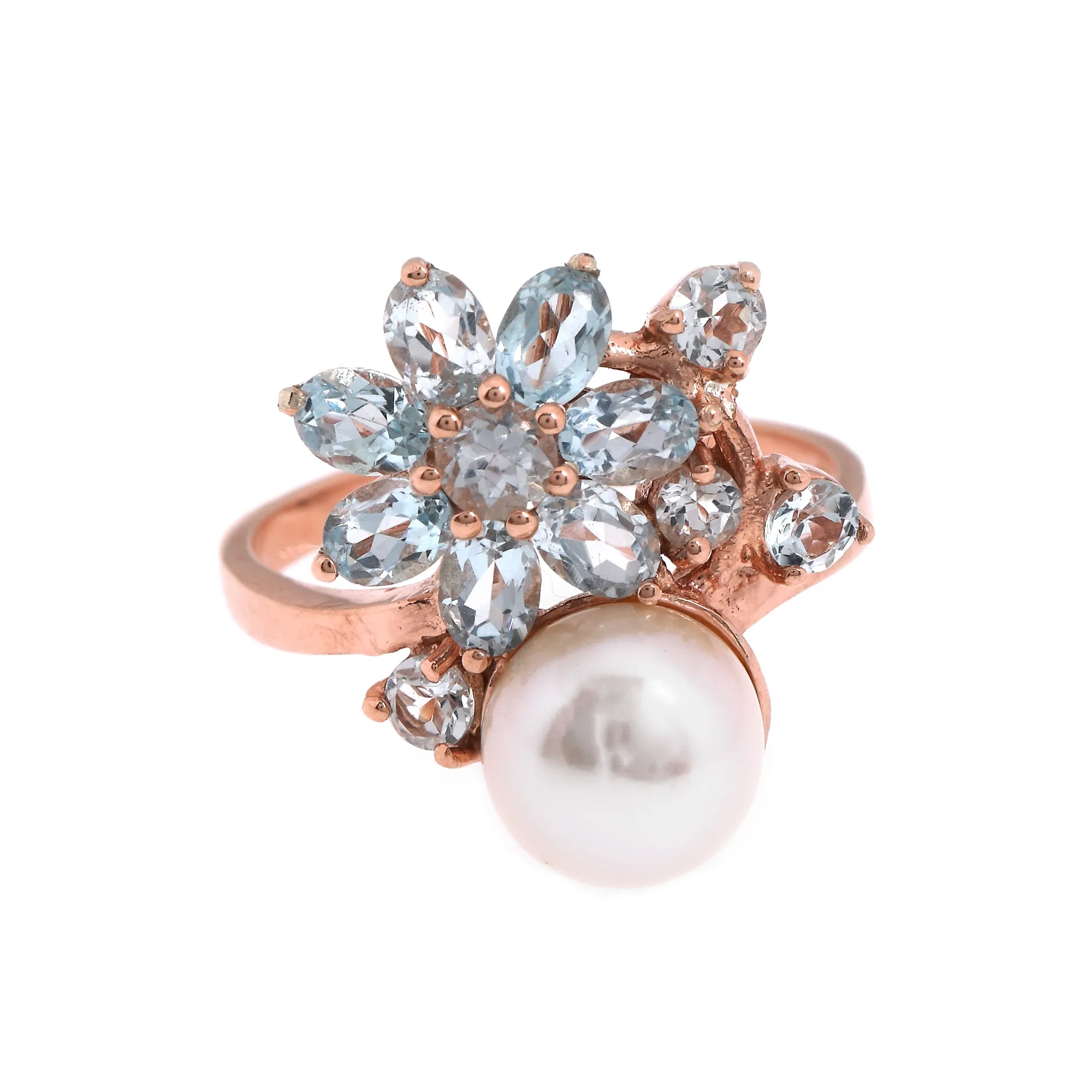 Gold-plated silver ring, decorated with pearl and topazes
