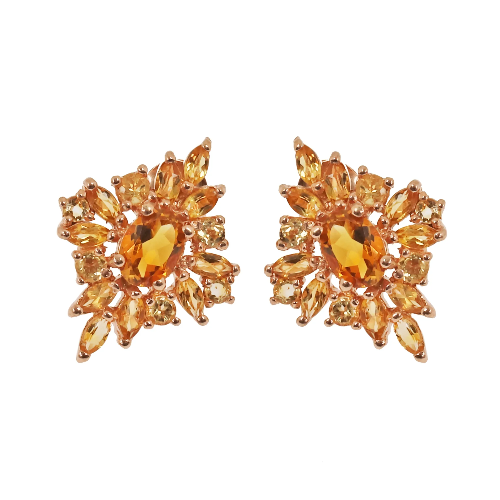 Pair of gold-plated silver earrings with citrines