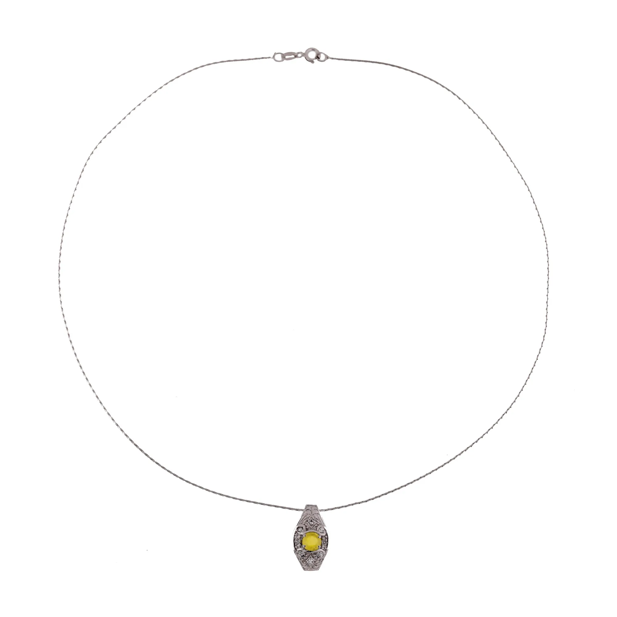 Silver pendant chain decorated with a yellow sapphire surrounded by topazes