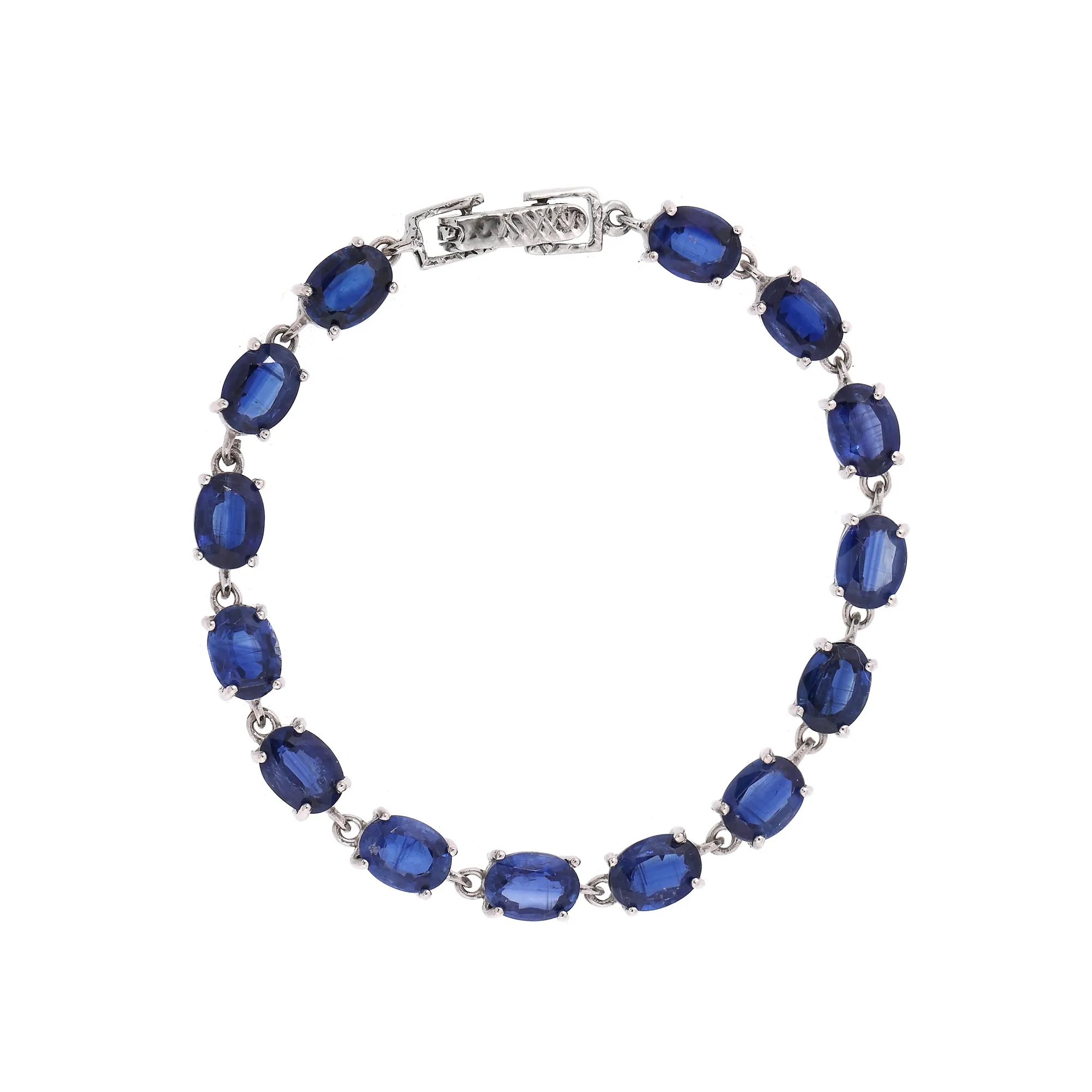 Silver bracelet plated with white gold, decorated with kyanite