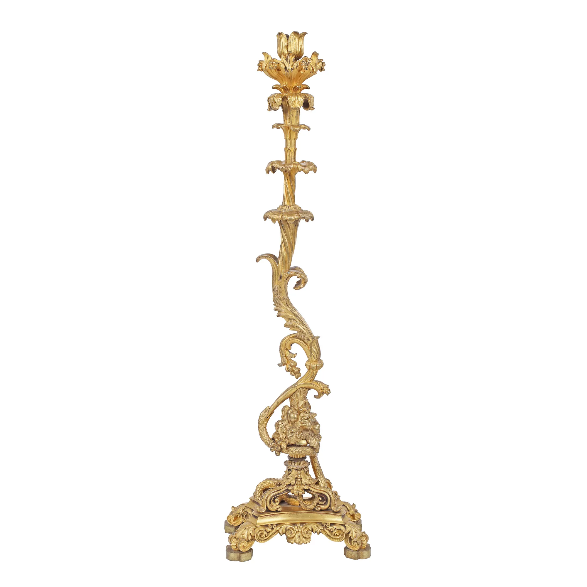 Large candlestick in Neo-Rococo style, decorated with plant motifs, 20th century