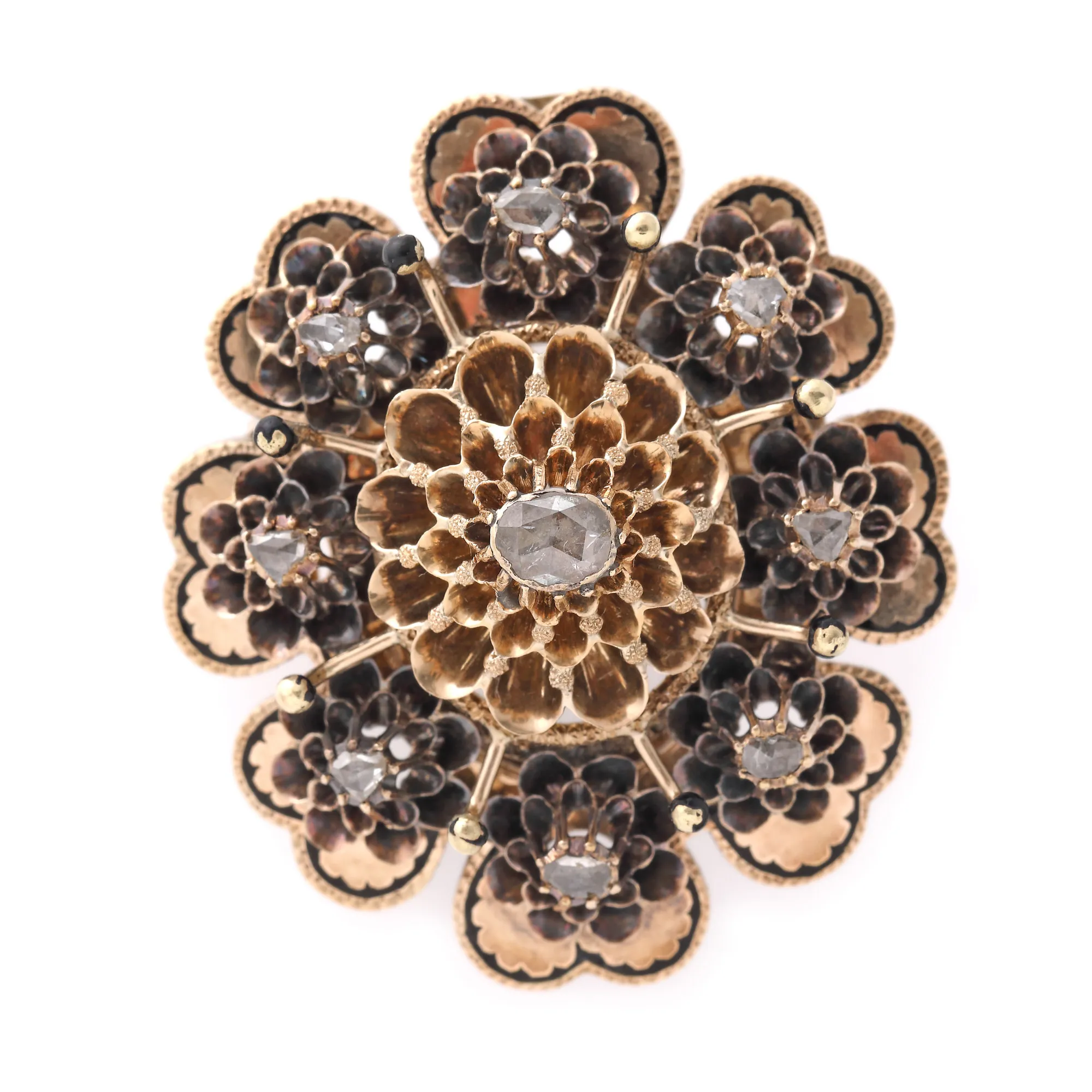 Victorian gold brooch, decorated with enamel and diamonds, circa 1880-1900