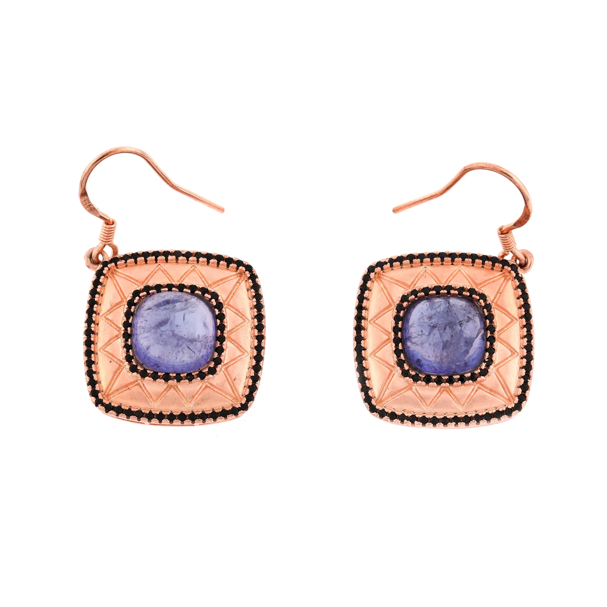 Pair of Art Deco silver-gilt earrings decorated with tanzanite and spines