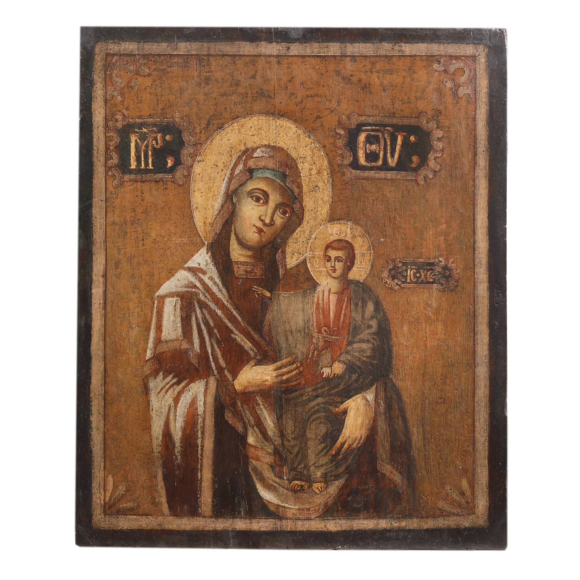 Icoană împărătească pe lemn, ”Maica Domnului (Hodighitria)”, școală românească, a doua jumătatea a sec. XIX, provine din colecția pictorului Honoriu Crețulescu