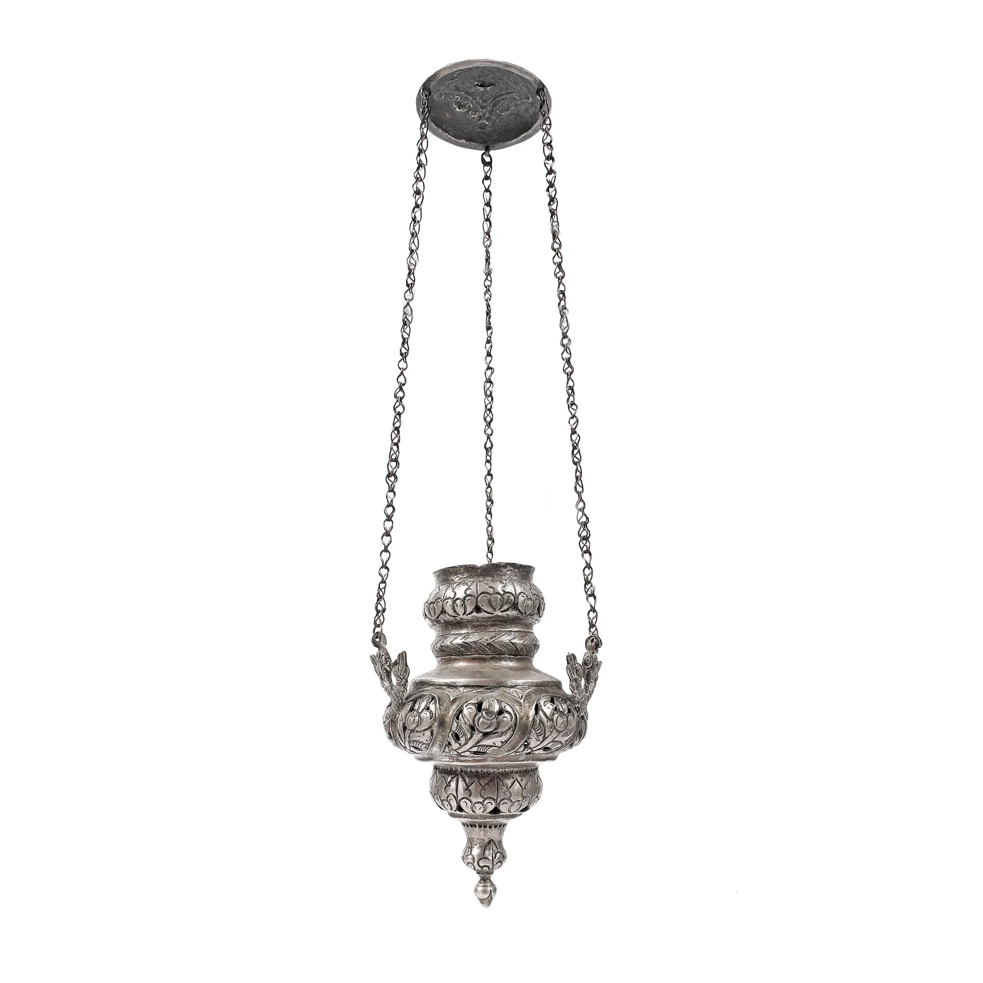 Silver candle, decorated with peony flowers, 19th century