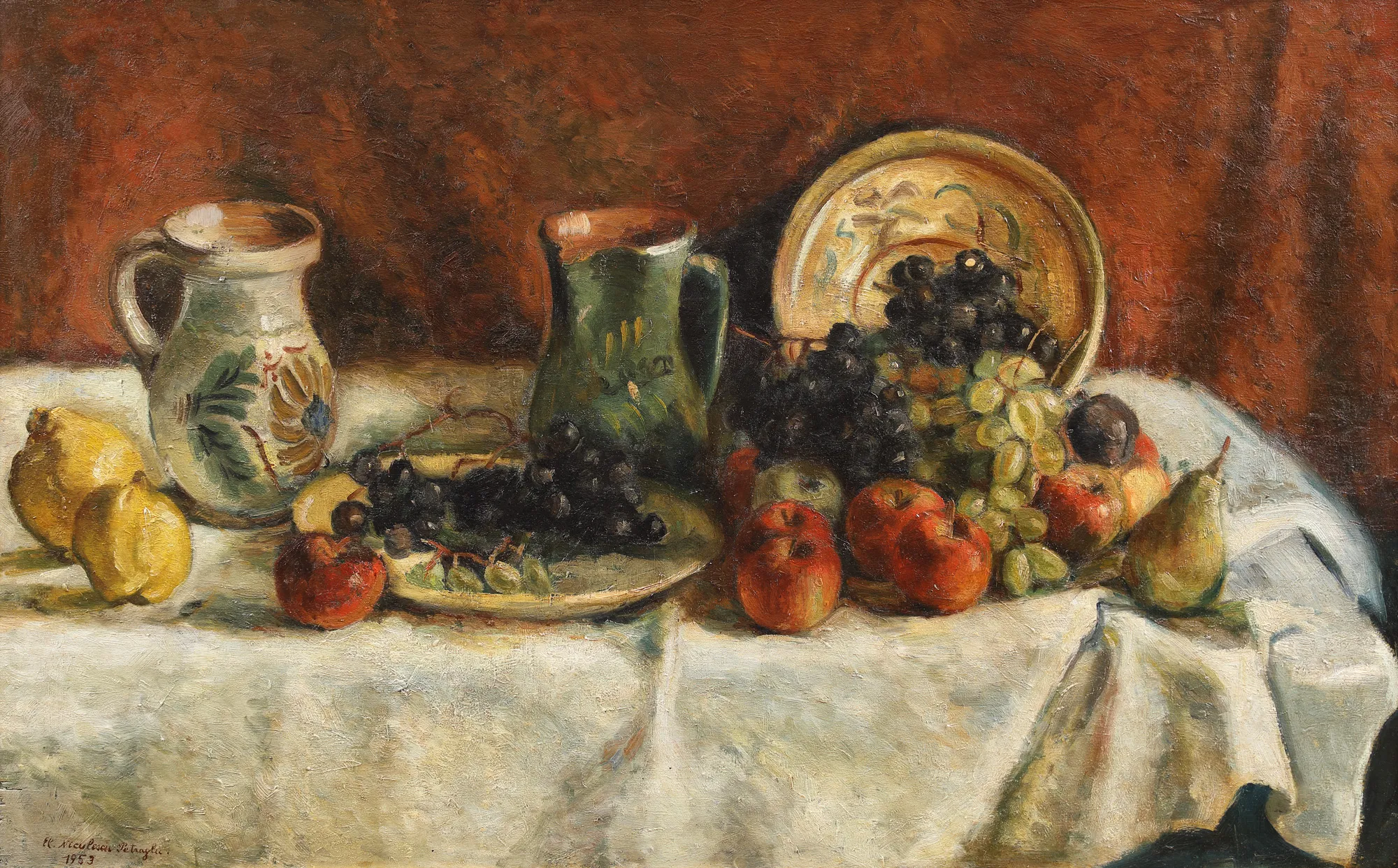 Still Life with Fruits and Traditional Ceramics