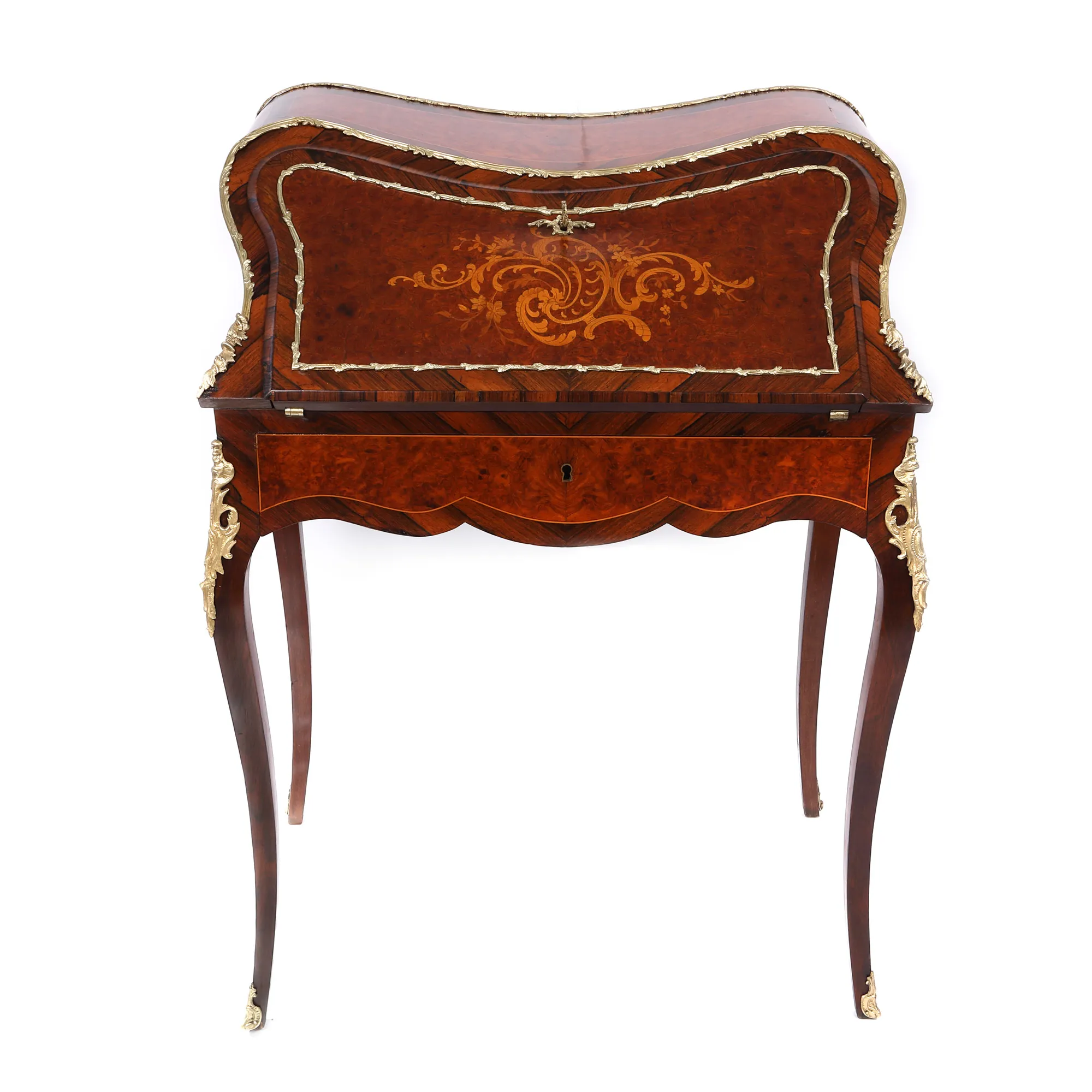 Birou tip secrétaire în manieră Louis XV, decorat cu intarsii și bronzuri, a doua jumătate a sec. XIX