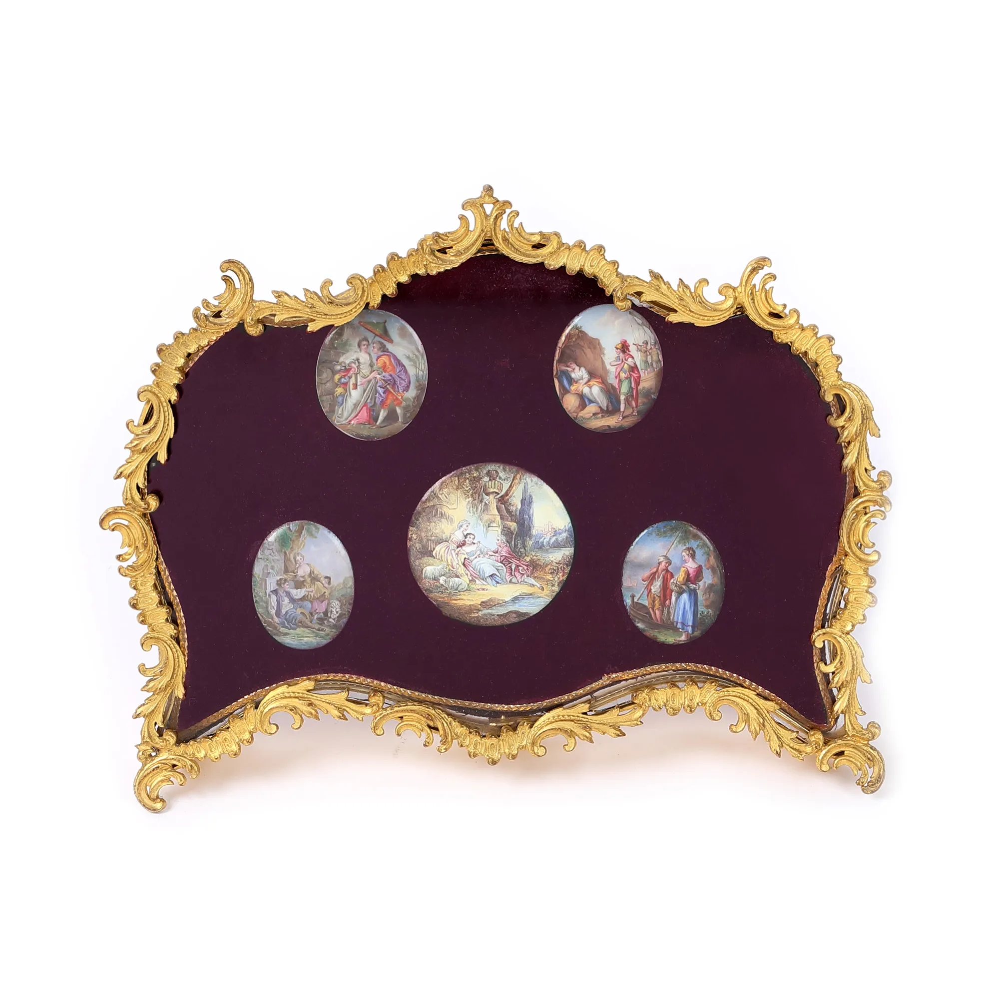 Louis XVI unique bronze frame, decorated with porcelain panels with gallant scenes, 19th century
