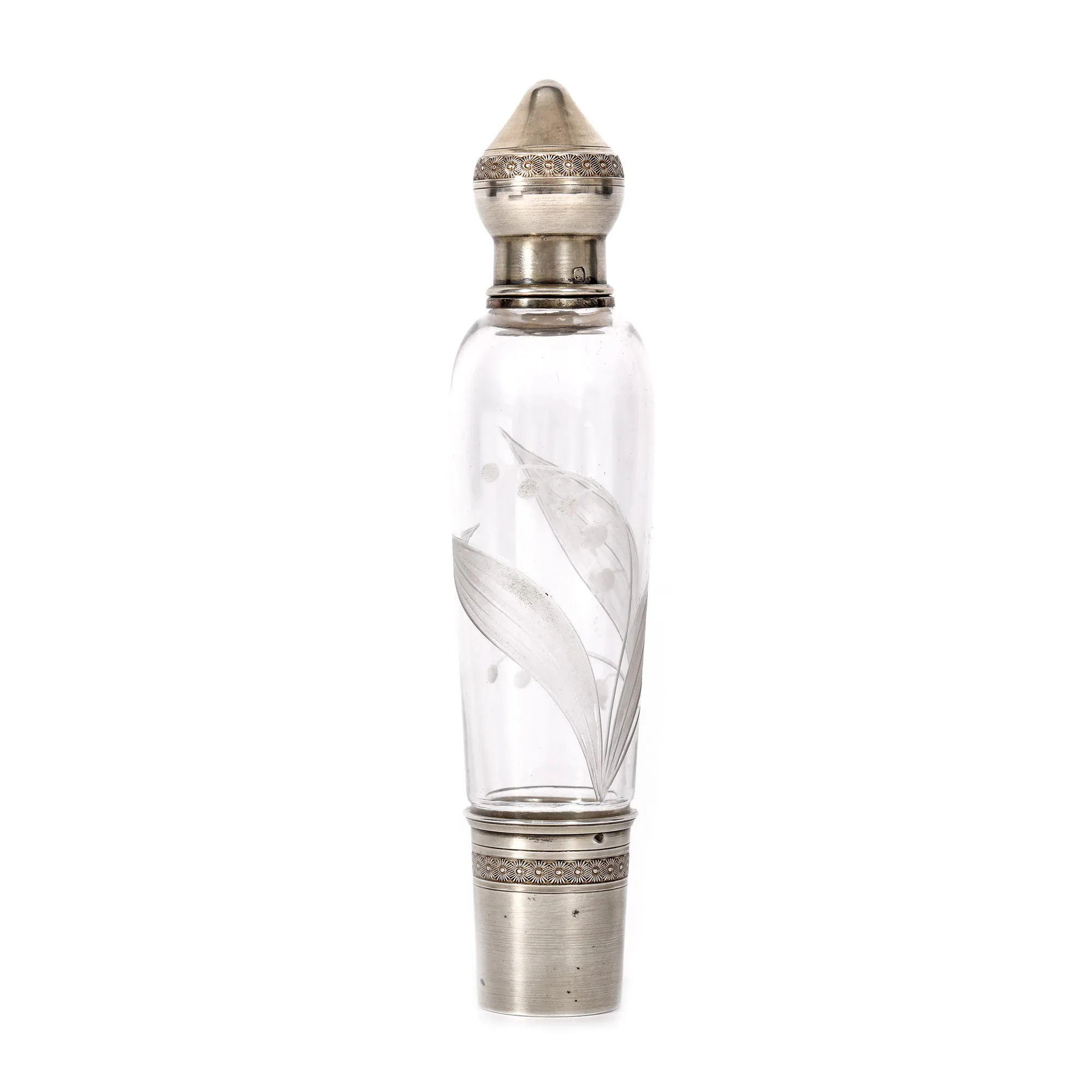 Drinks bottle with removable glass, crystal and silver mount, Joseph Crossard, approx. 1900-1910, with original box