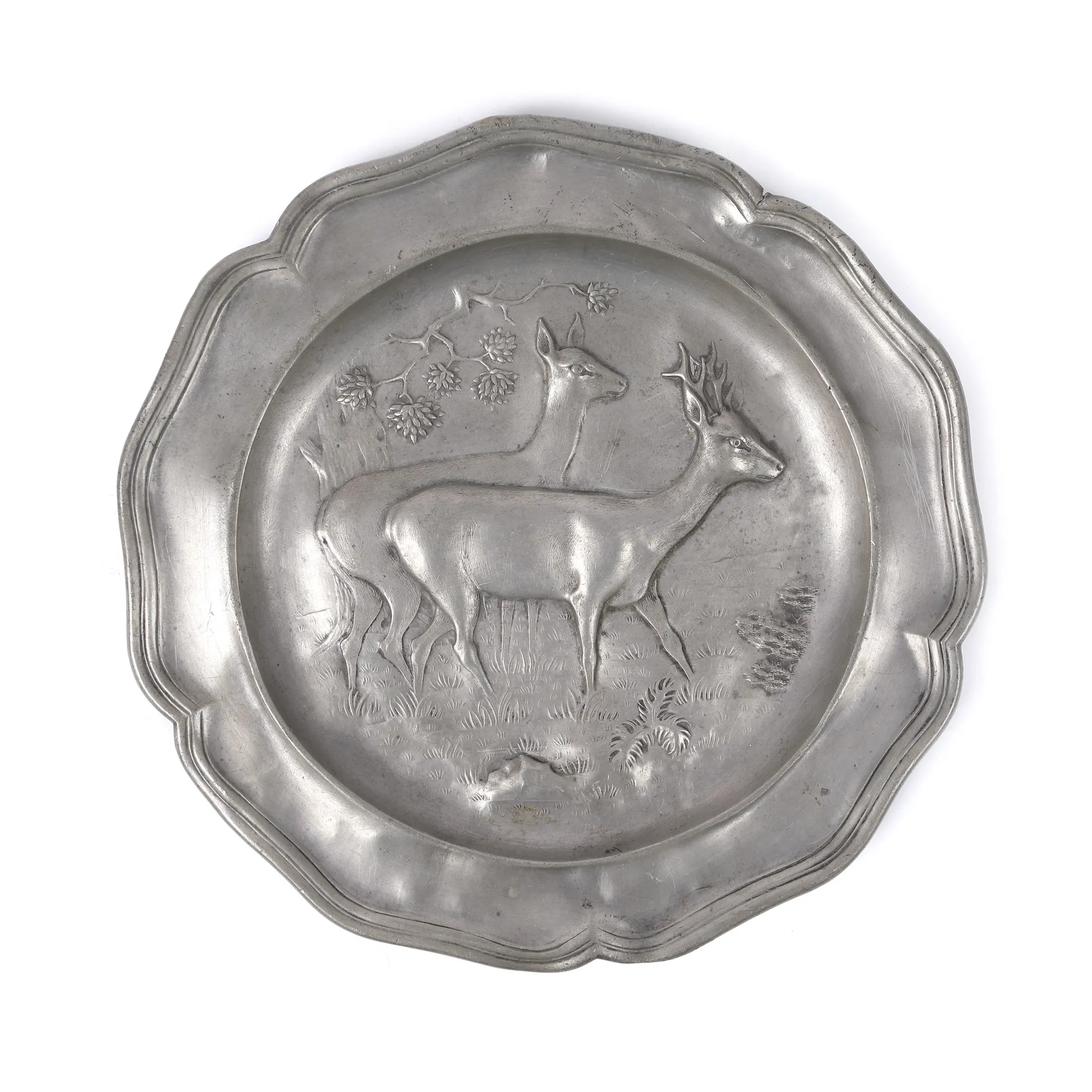 Tin plate, decorated with deer, possibly Sibiu, 1731