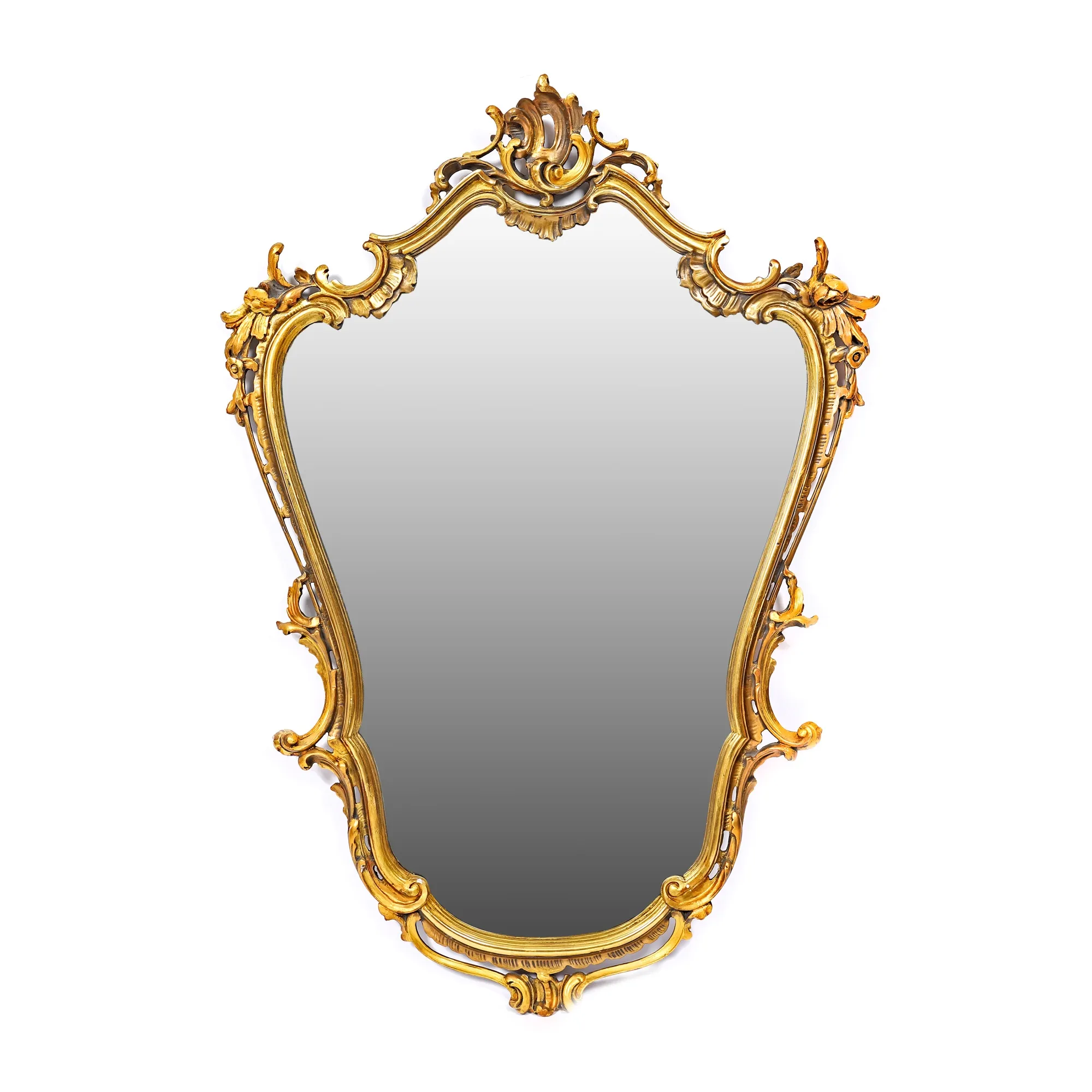 Italian Neo-Baroque wall mirror, decorated with vegetal vines and roses, first half of the 20th century