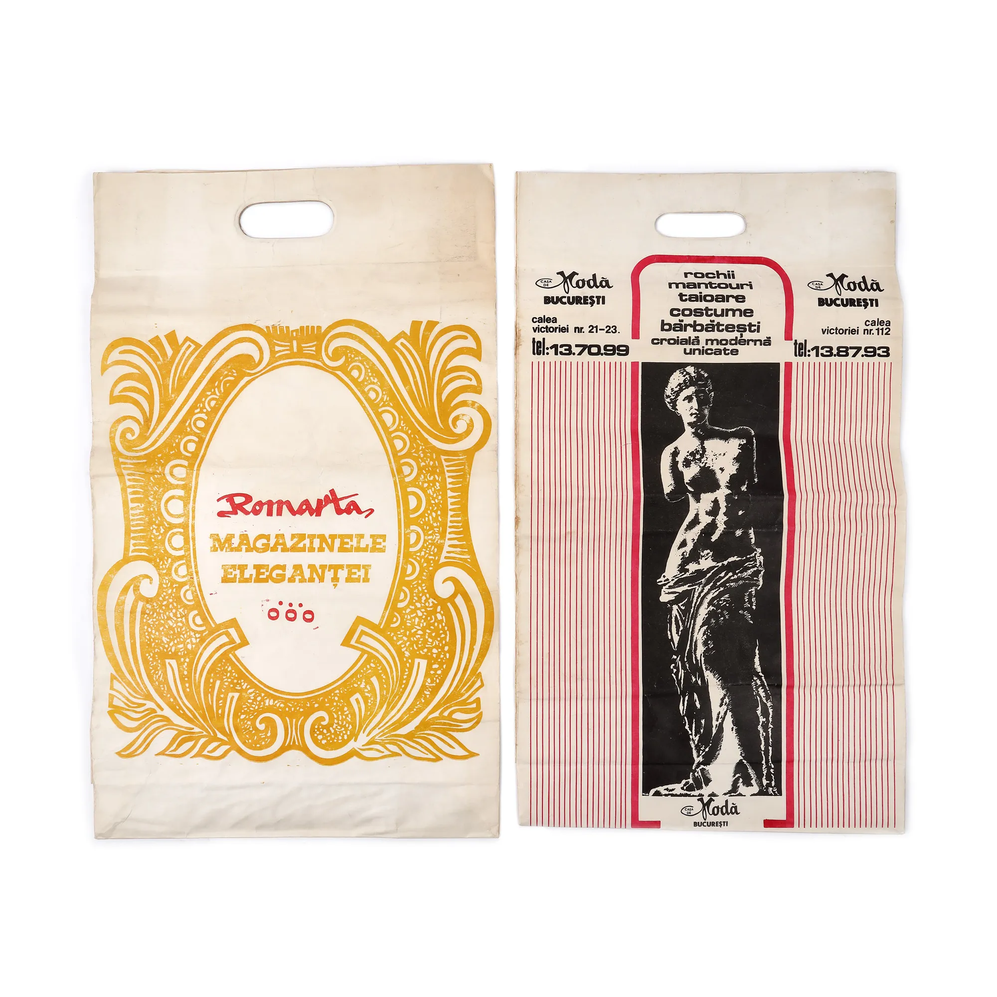 Two paper bags, "Fashion House" and "Romarta", circa 1978