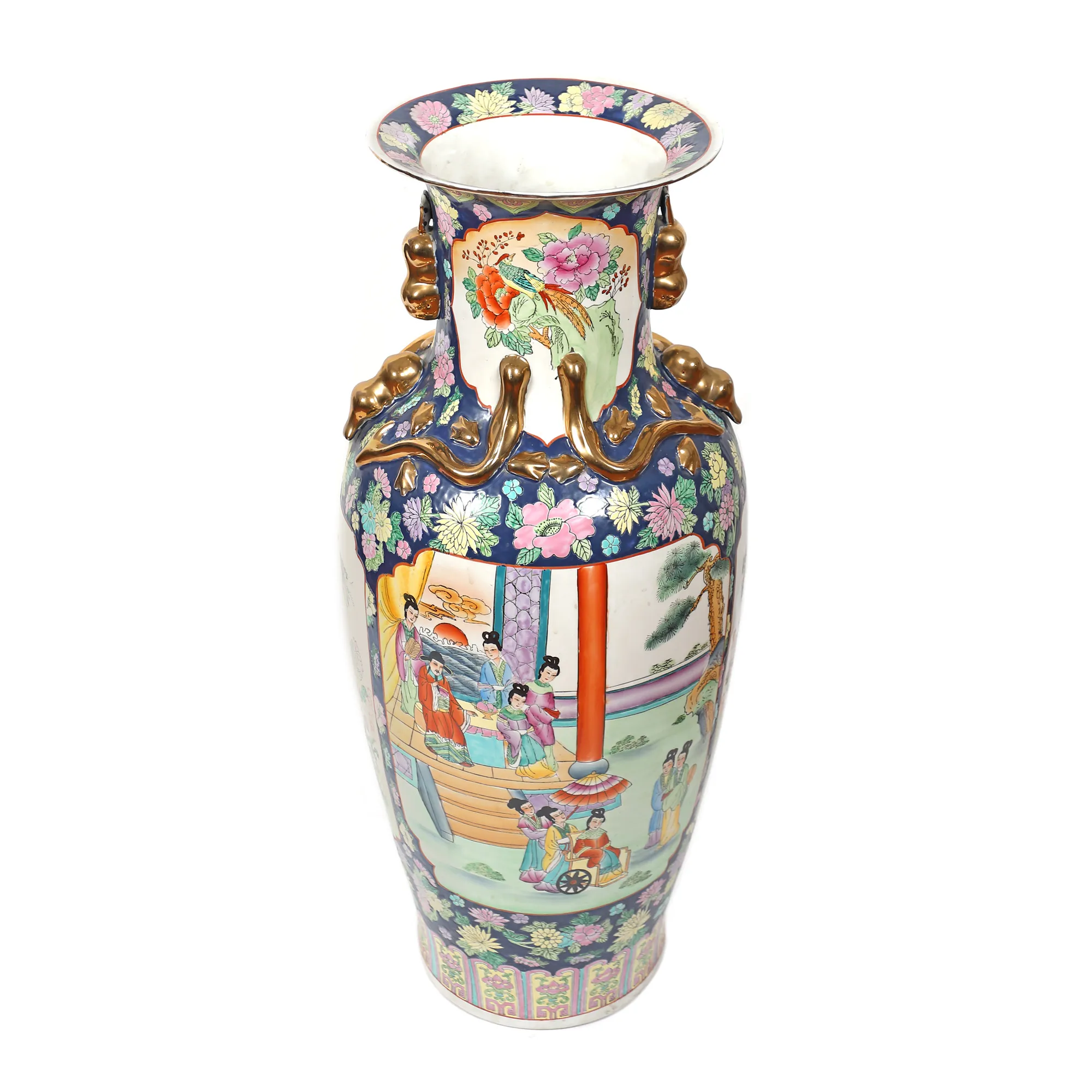 Manually painted monumental porcelain vase, decorated with palatial scenes and dragons, China, Republican period, ca. 1917-1949, from the collection of Ligia and Pompiliu Macovei