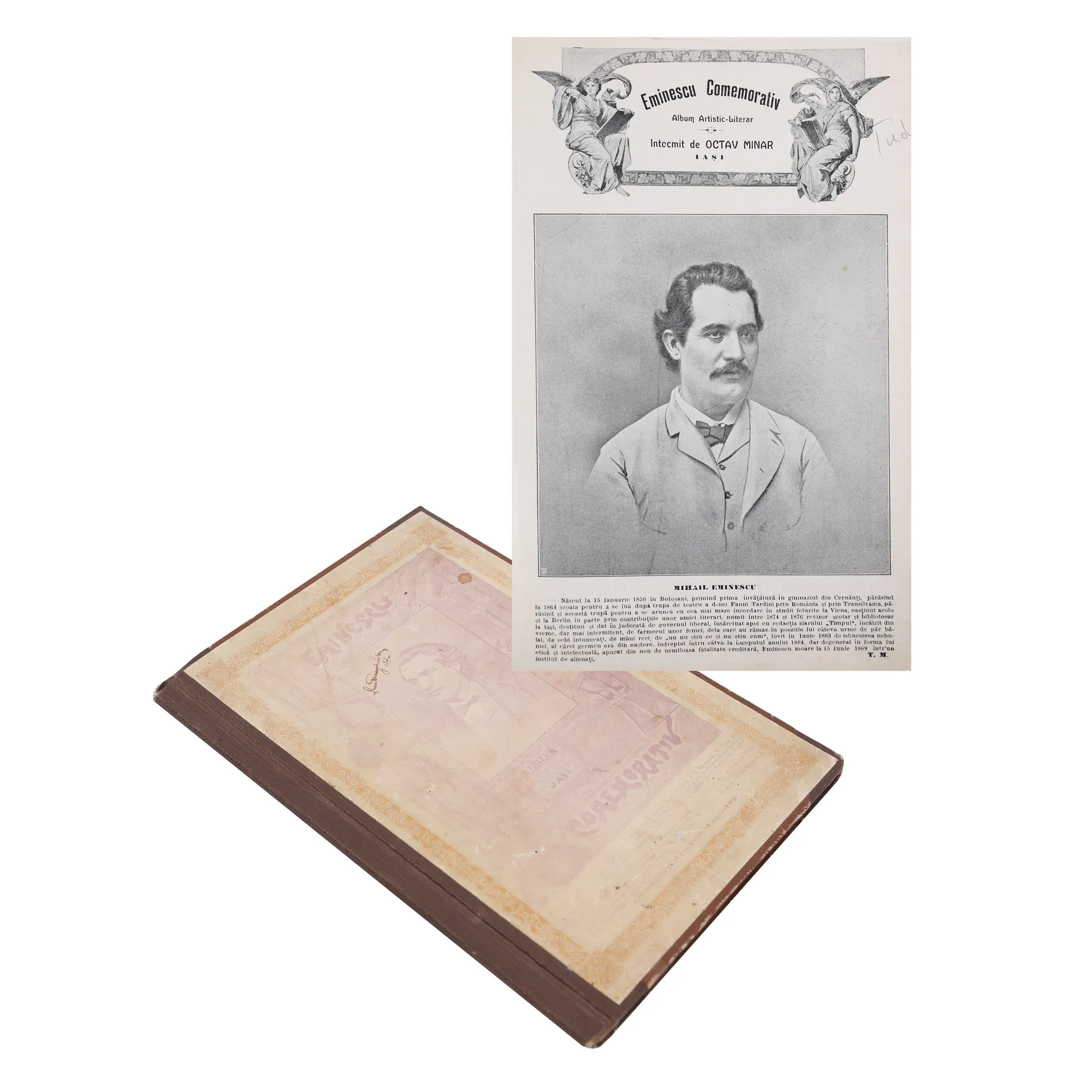 "Eminescu comemorativ" ("Commemorative Eminescu"), by Octav Minar, Iași, 1909, from the collection of the writer Vania Gherghinescu, collectible piece