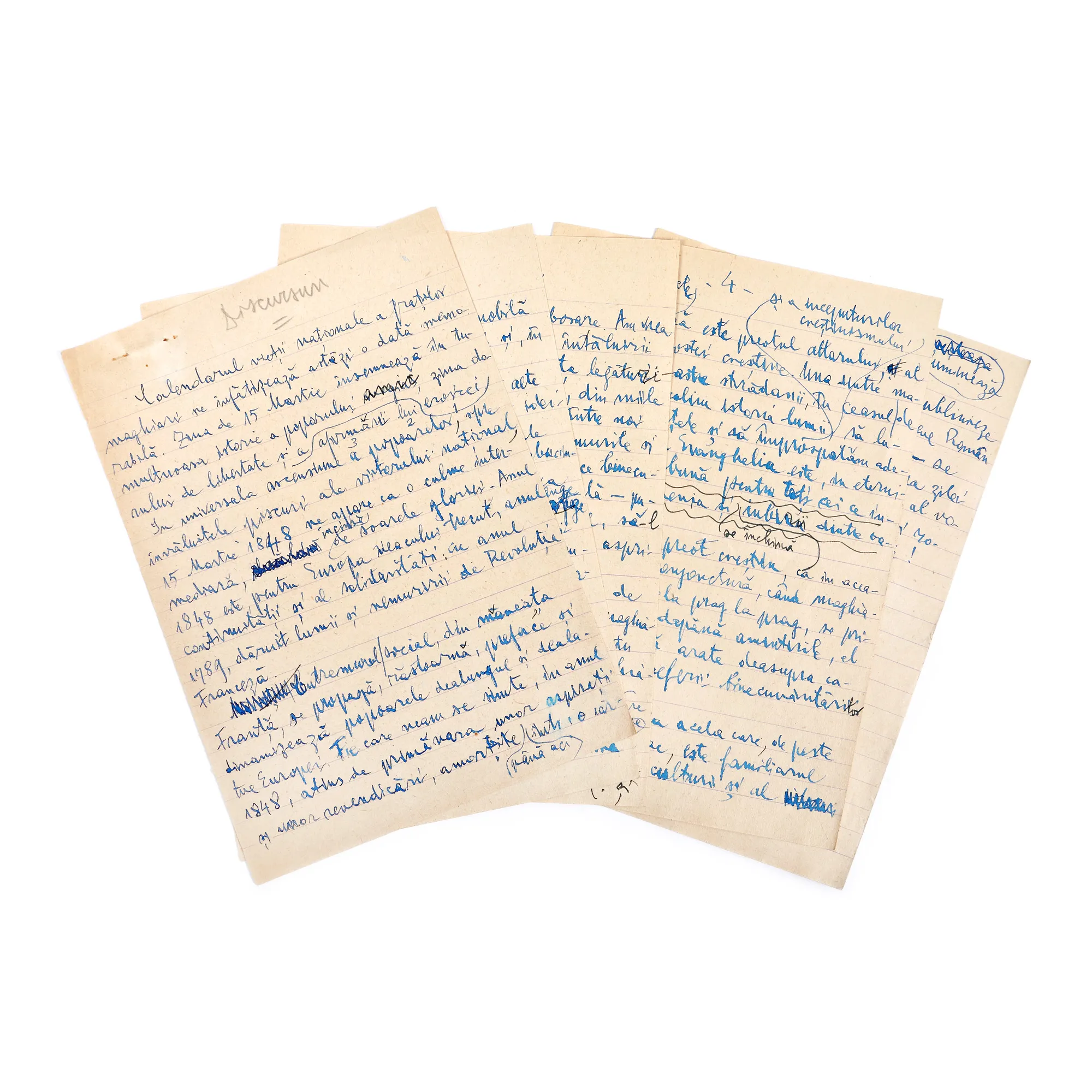 Manuscript of a speech given by Gala Galaction on the occasion of Hungary's national day, approximately 1950, from the historical collection Șerban Țuculescu-Maria Galaction