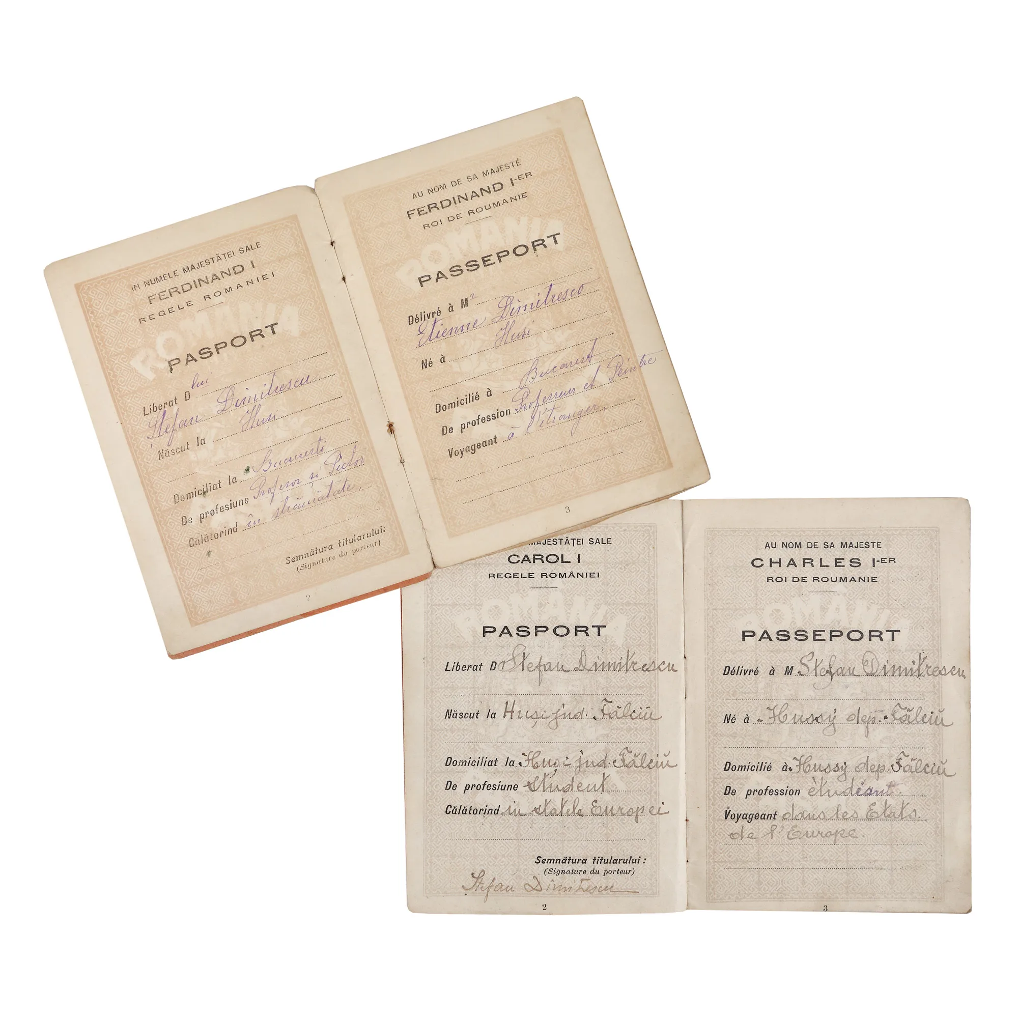 Set consisting of two passports from the artist Ștefan Dimitrescu, 1913-1921
