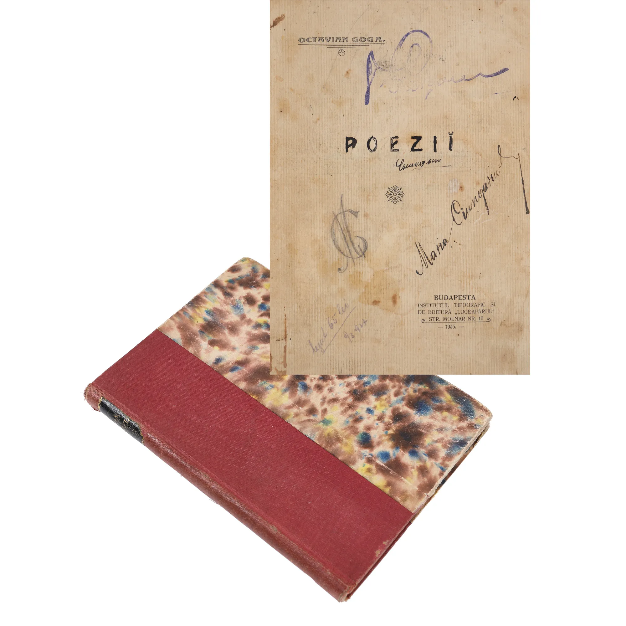 "Poezii" ("Poems"), by Octavian Goga, first edition, Bucharest, 1905