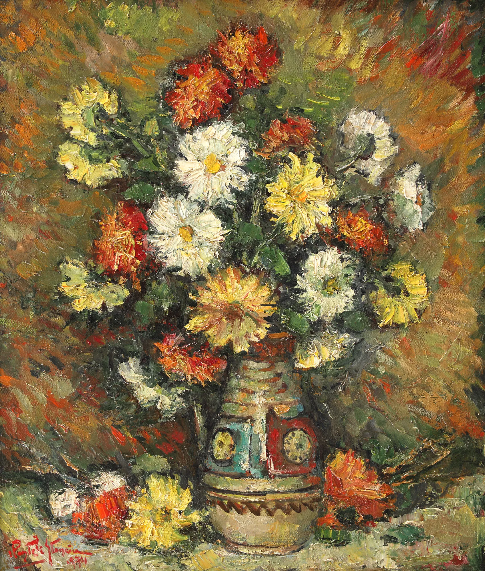 Pitcher with Chrysanthemums