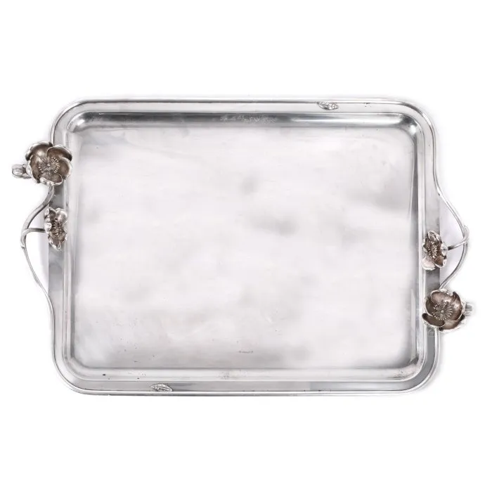 Christofle Art Nouveau-inspired tray decorated with anemones after Emile Galle