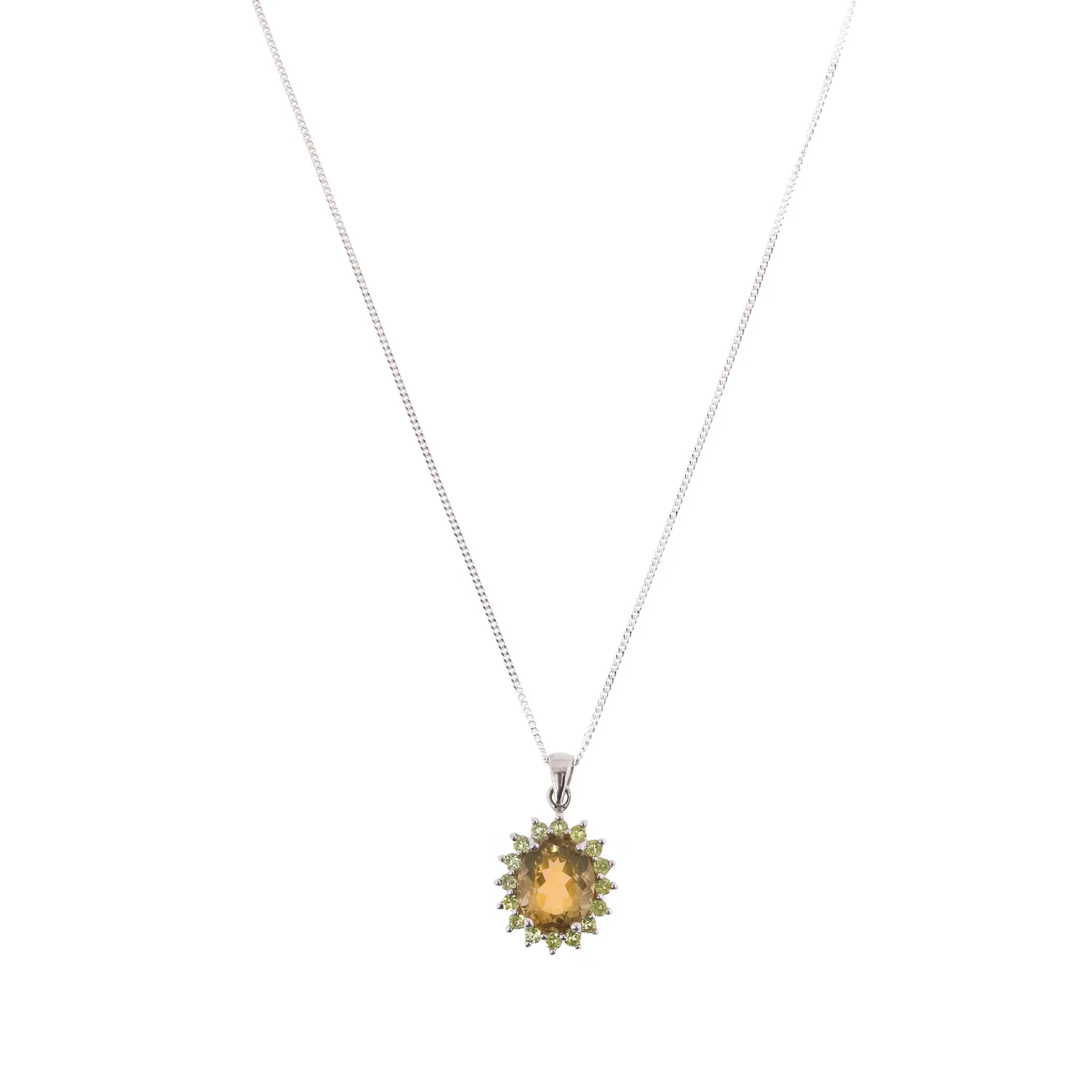 Lanț cu pandantiv din argint, decorat cu citrin și peridote