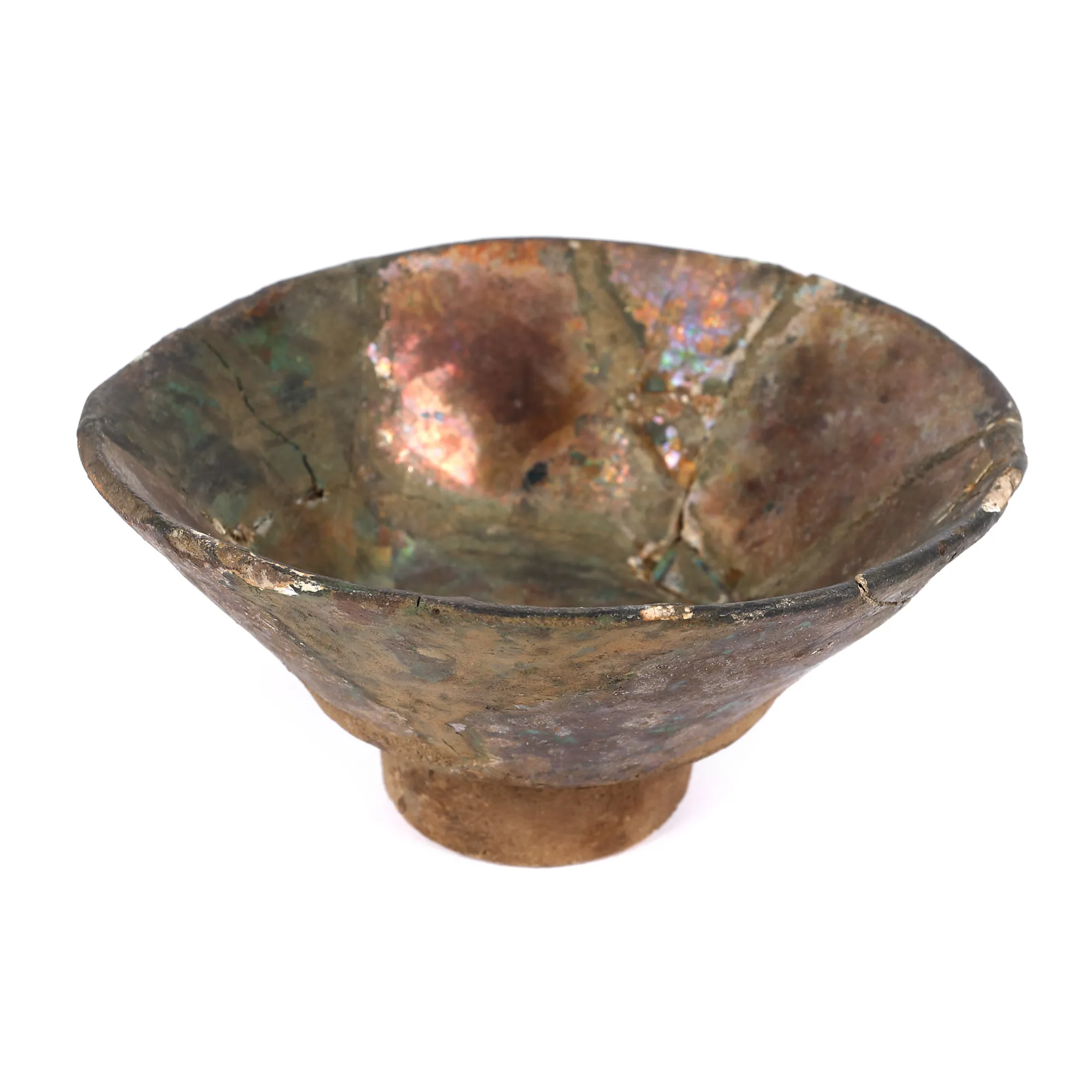 Glazed and painted bowl, with rainbow patina, Middle East, 6th-7h century