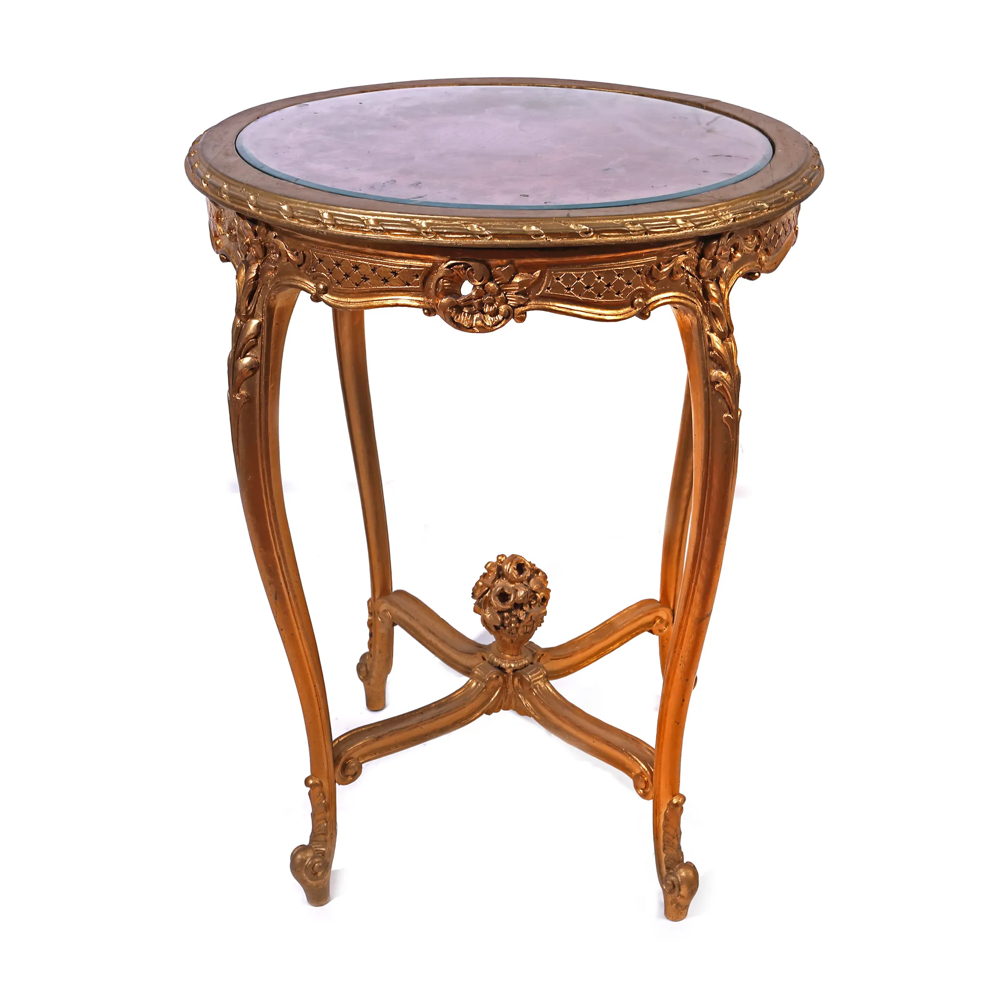 Round top giltwood side table in Louis XV style, late 19th century