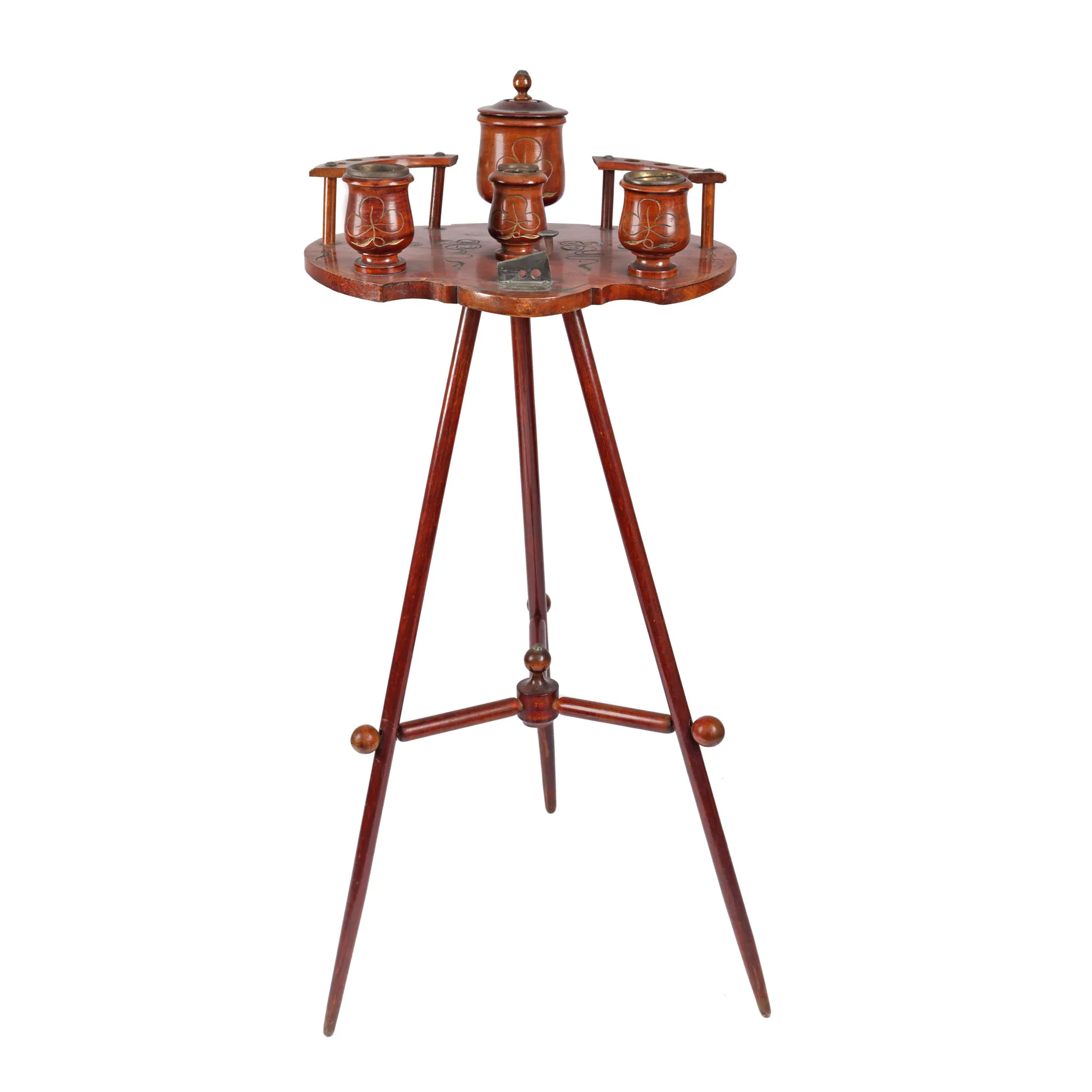 Smoking table made of wood with mother-of-pearl inlay, ca. 1910