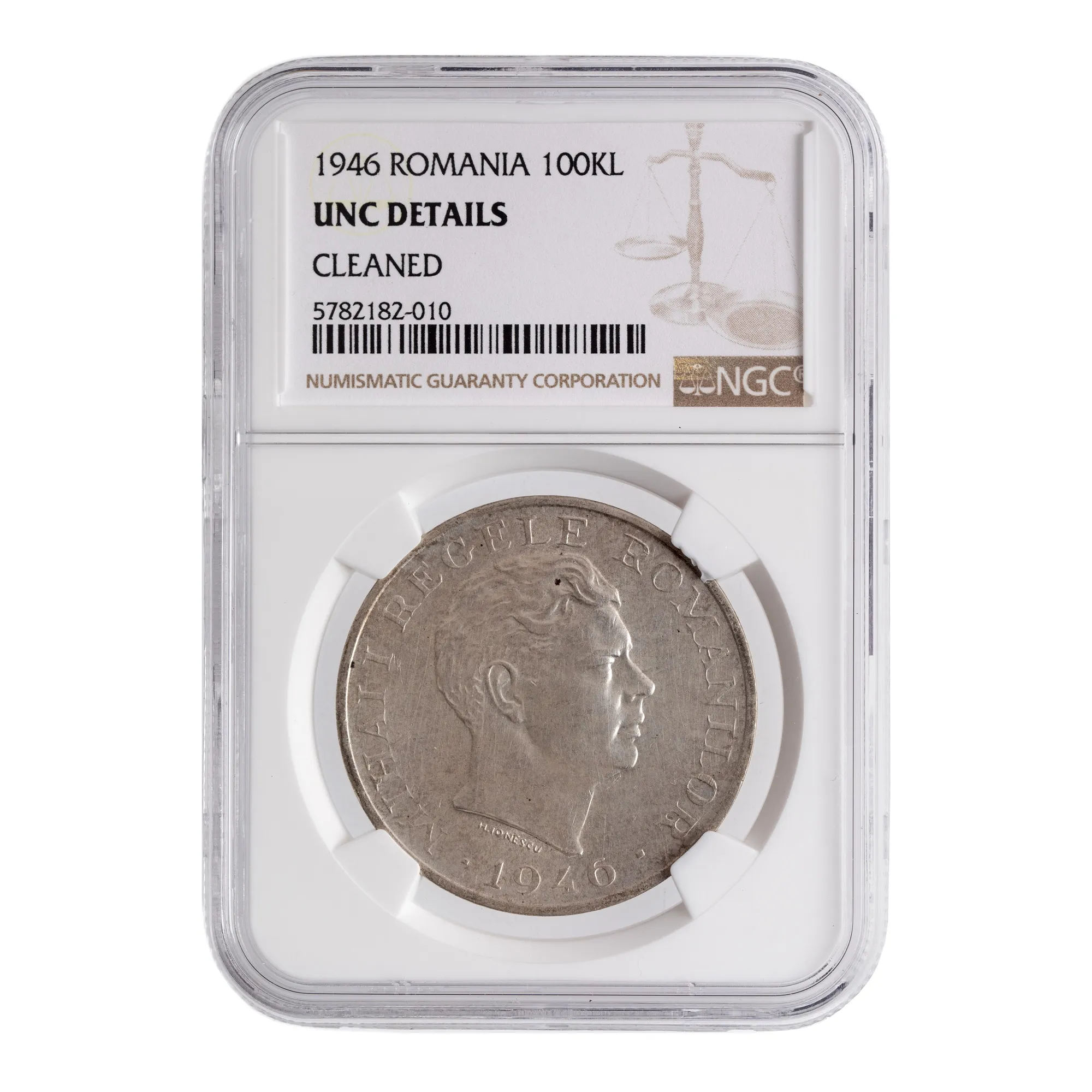 100.000 lei coin, 1946, UNC Details graded, silver