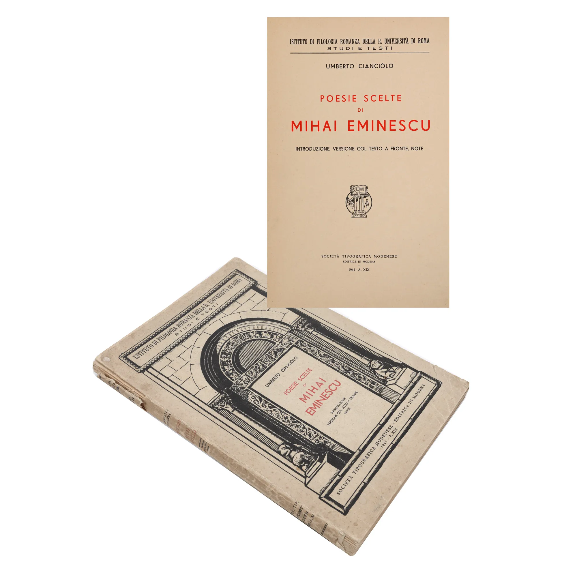 "Poezii alese by Mihai Eminescu" ("Selected Poems by Mihai Eminescu"), by Umberto Cianciolo, Italian, Modena, 1941