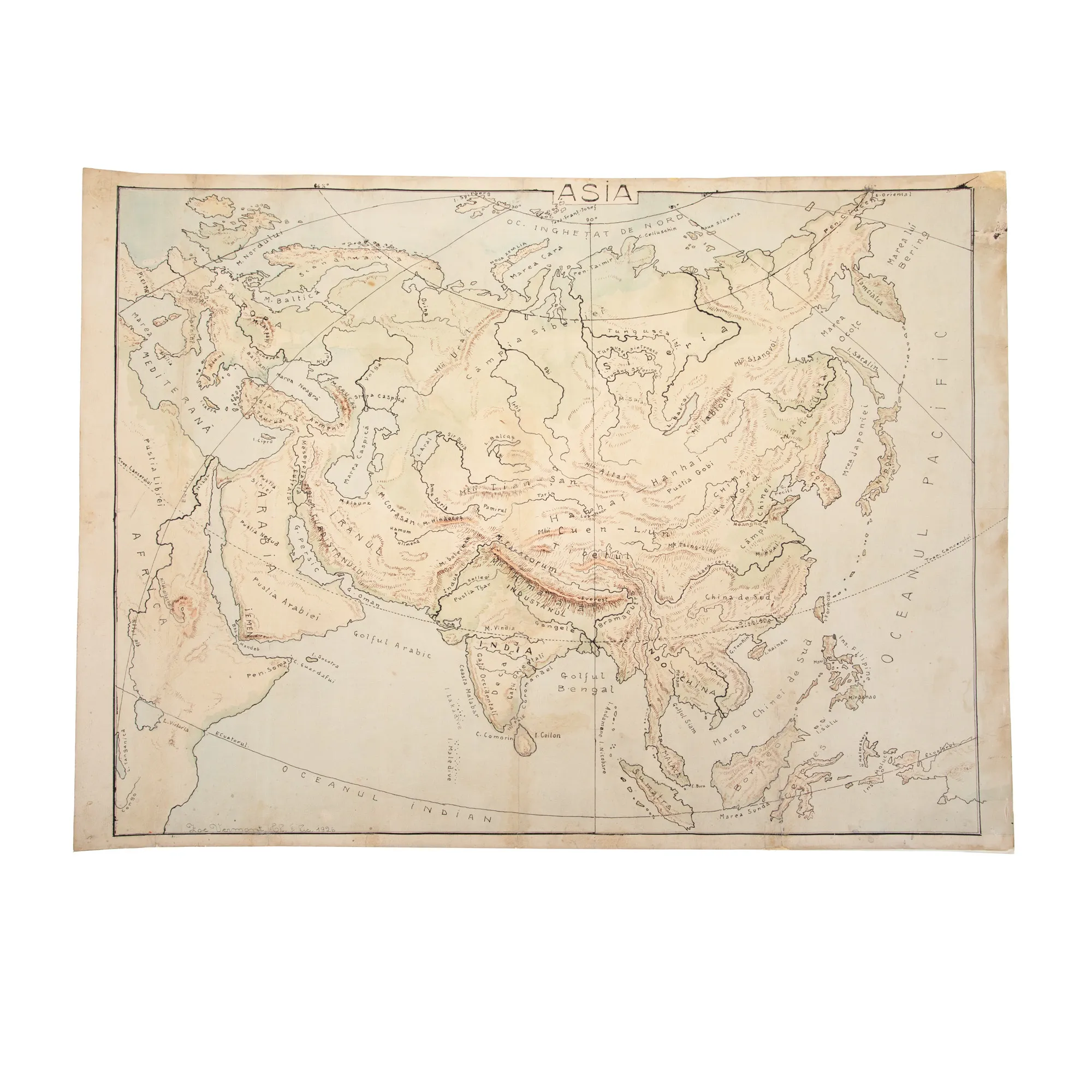 Hartă ”Eurasia", realizată manual de Zoe Vermont, 1926
