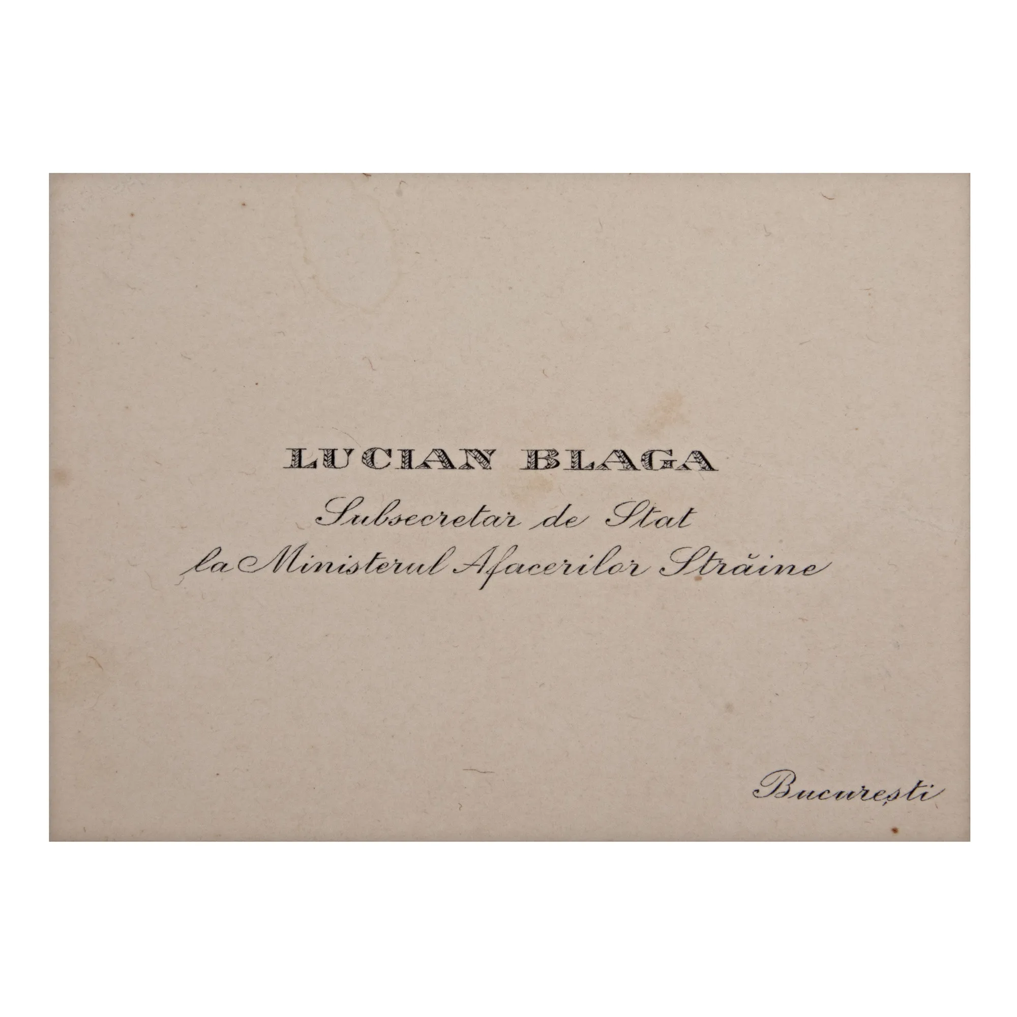 Address card of Lucian Blaga, Under-Secretary of State, Ministry of Foreign Affairs, approx. 1937