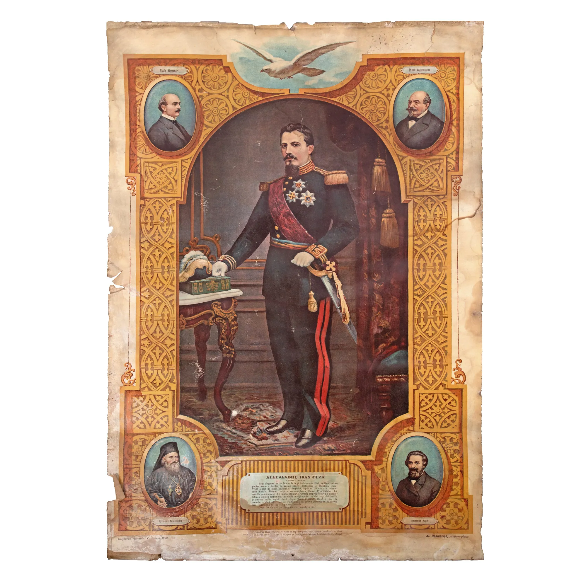 Cromolitografie ”Alexandru Ioan Cuza”, de Alexandru Resmeriţă, 1909, realizate cu ocazia împlinirii a 50 de ani de la Unirea Principatelor