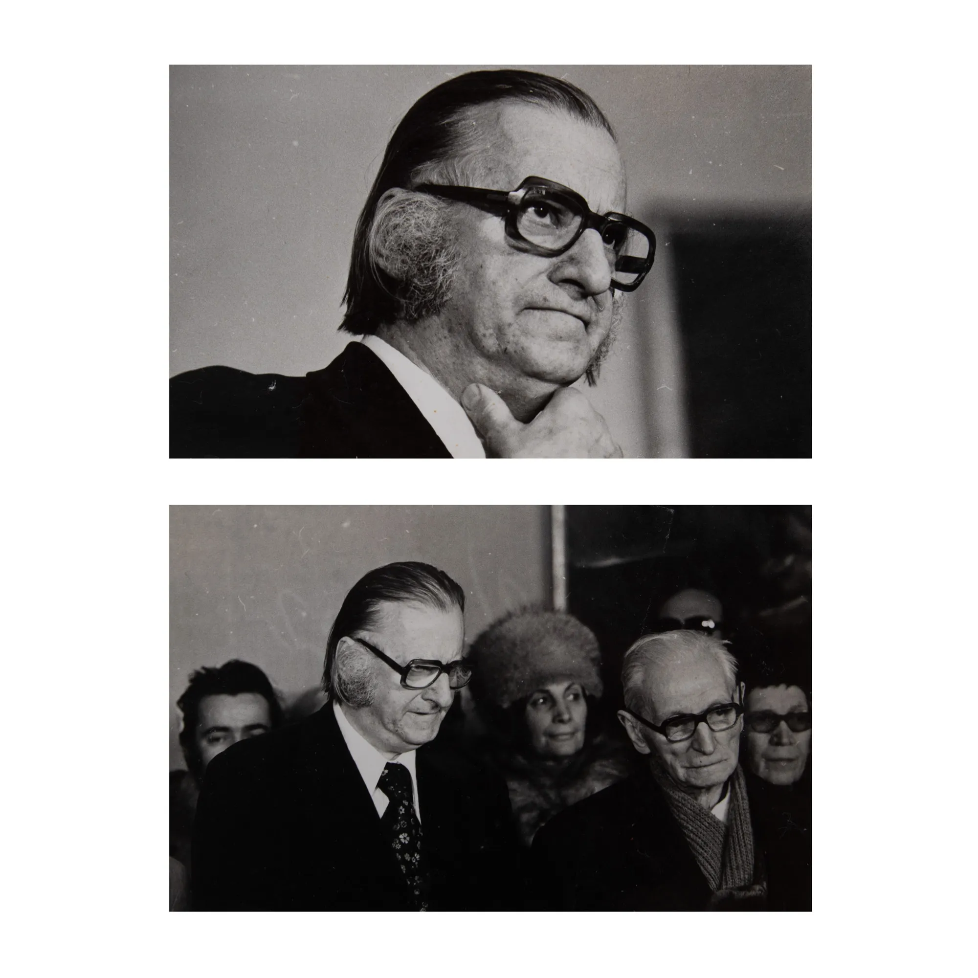 Lot format din două fotografii ilustrându-l pe Corneliu Baba, cu ex-librisul fotografului Armand Rosenthal, cca. 1980