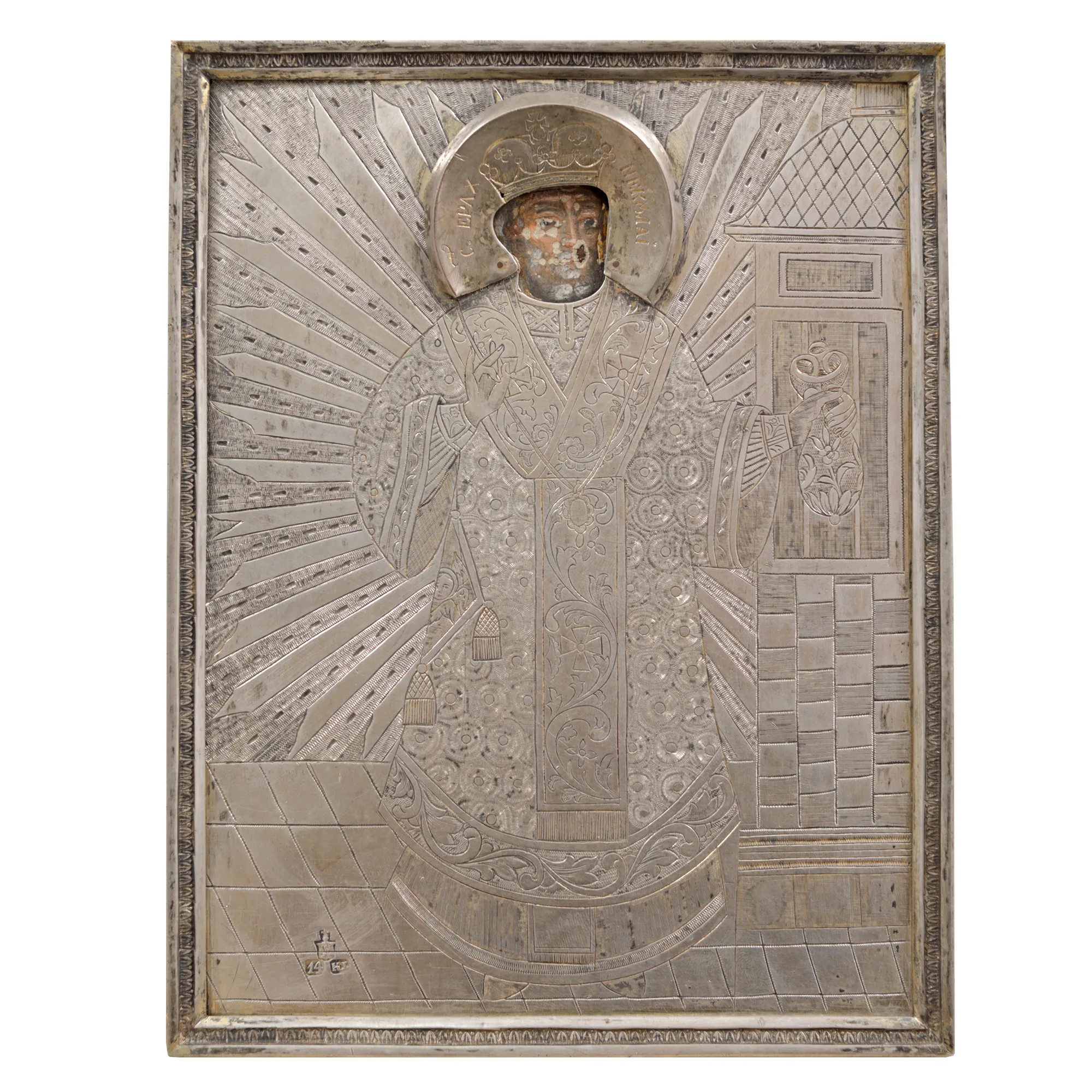 Icon on wood, with gilded silver encasing, "Saint Hierarch Nicholas", Romanian school, second half of the 19th century, collectible piece