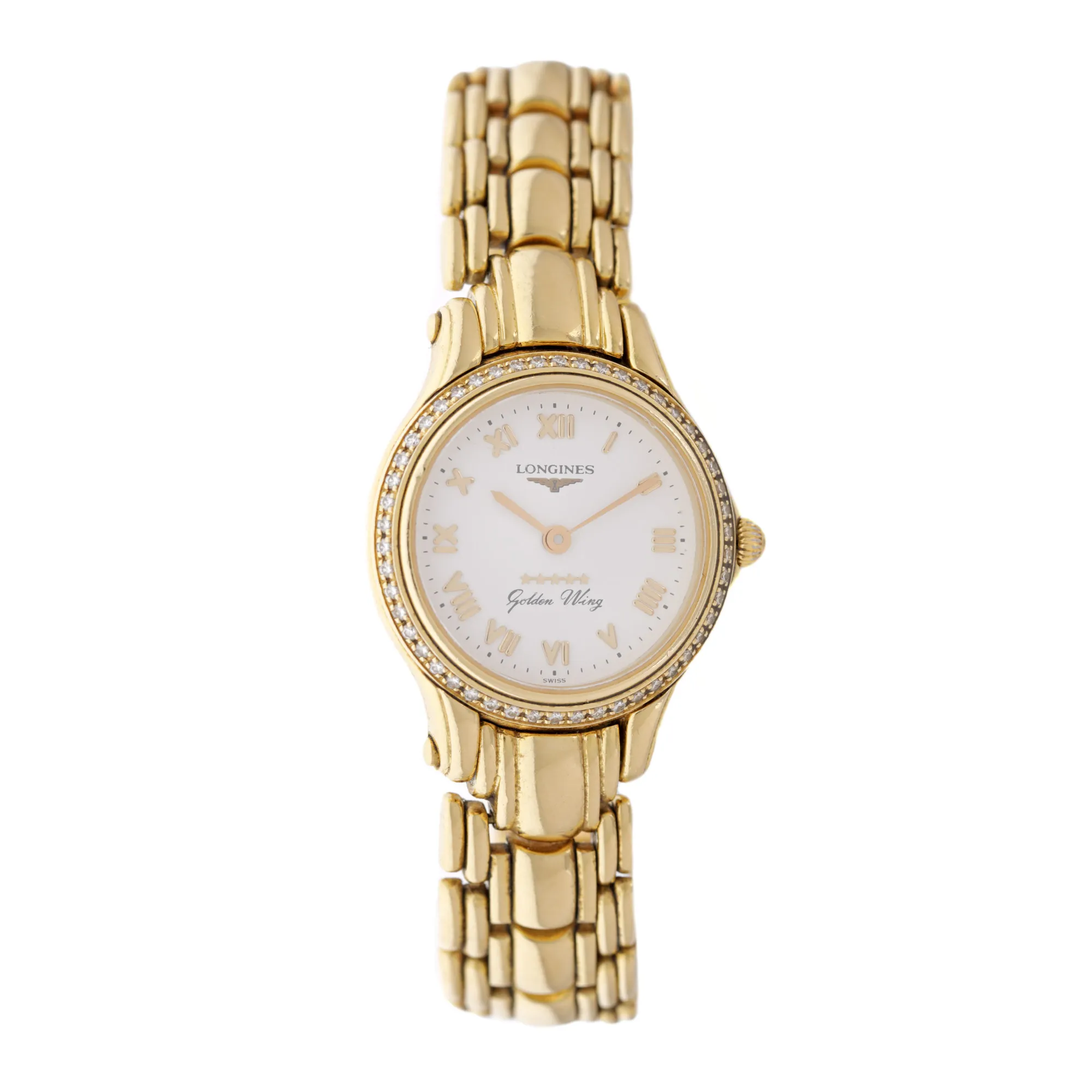 Ceas Longines Golden Wings, din aur, cu diamante, de mână, de damă, însoțit de cutia originală