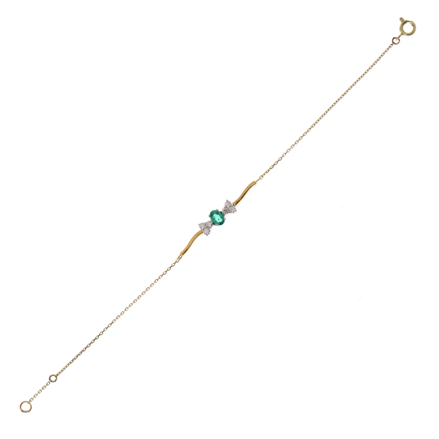 Two colour gold bracelet, adorned with emerald and diamonds
