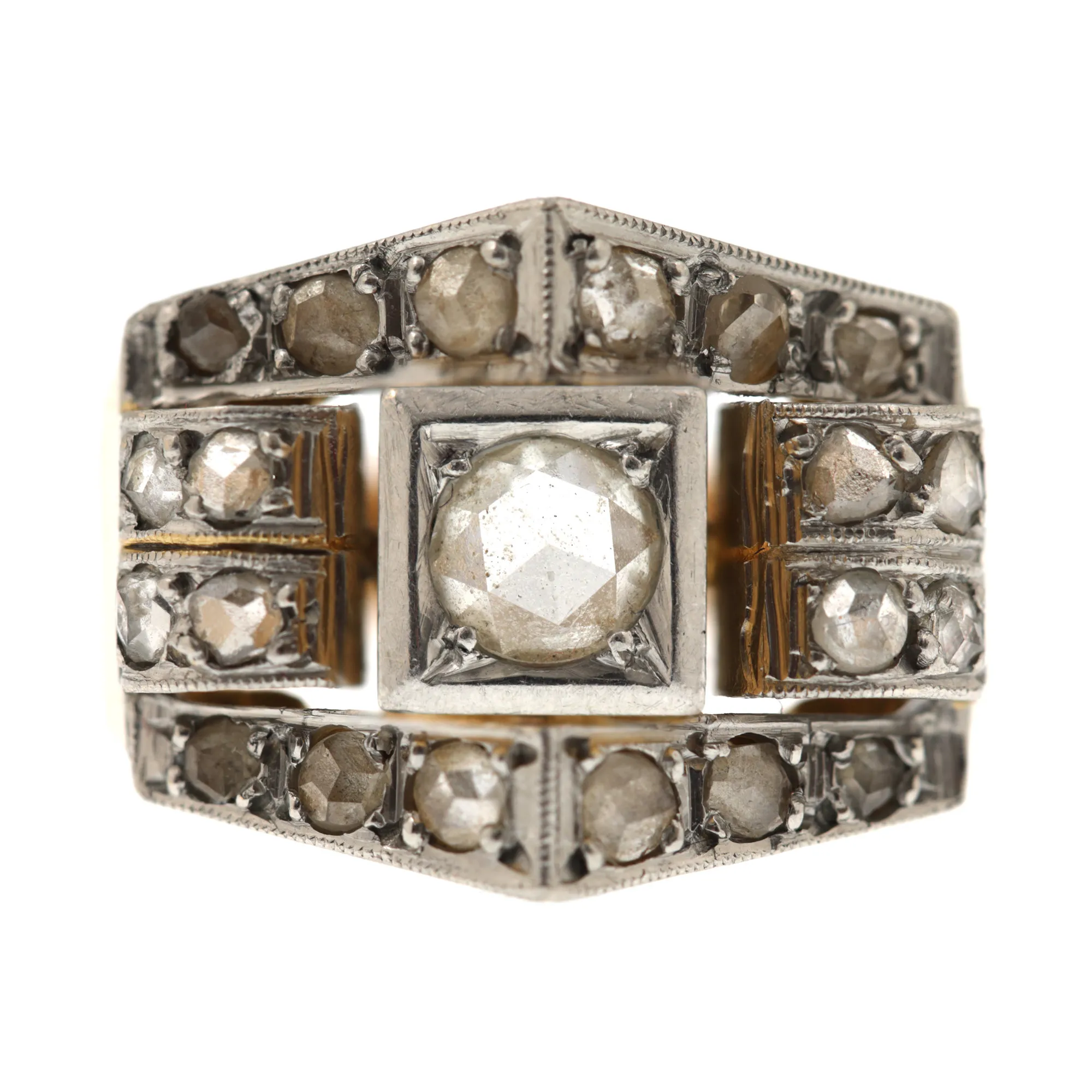 Inel Art Deco din aur și platină, decorat cu diamante, cca. 1930