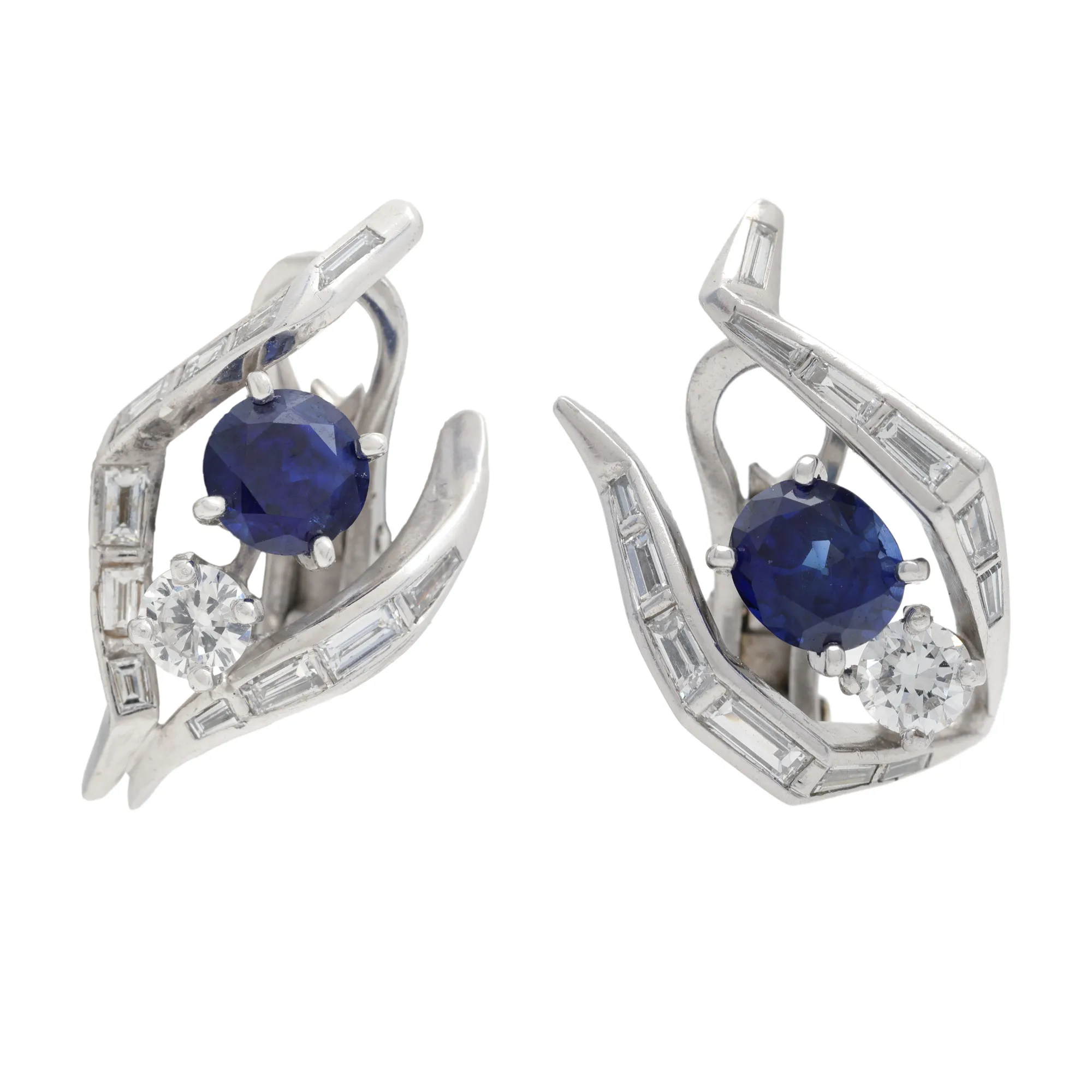 Pair of white gold earrings, adorned with sapphires and diamonds