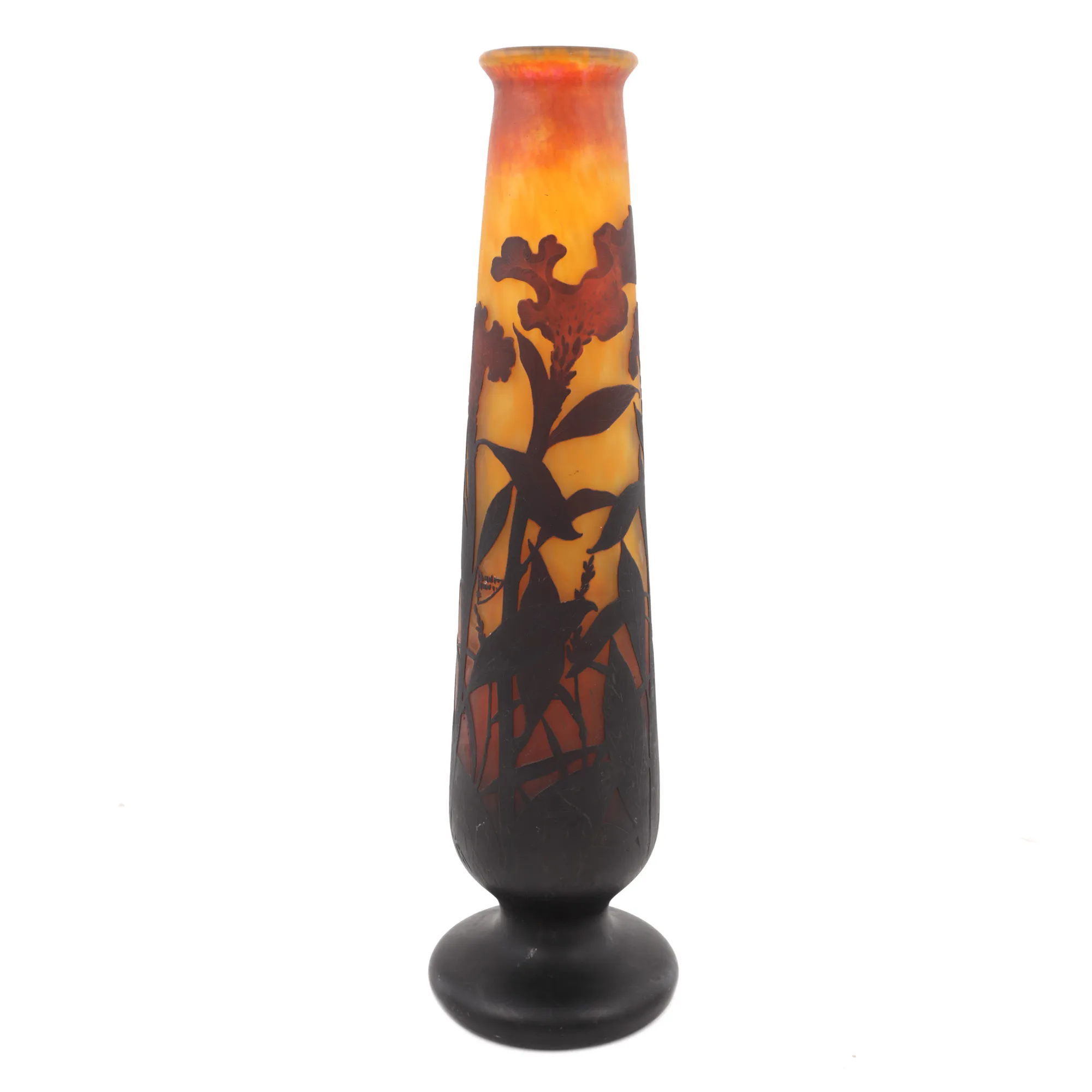 Vas Daum Nancy, decorat cu Celosia, cca. 1920