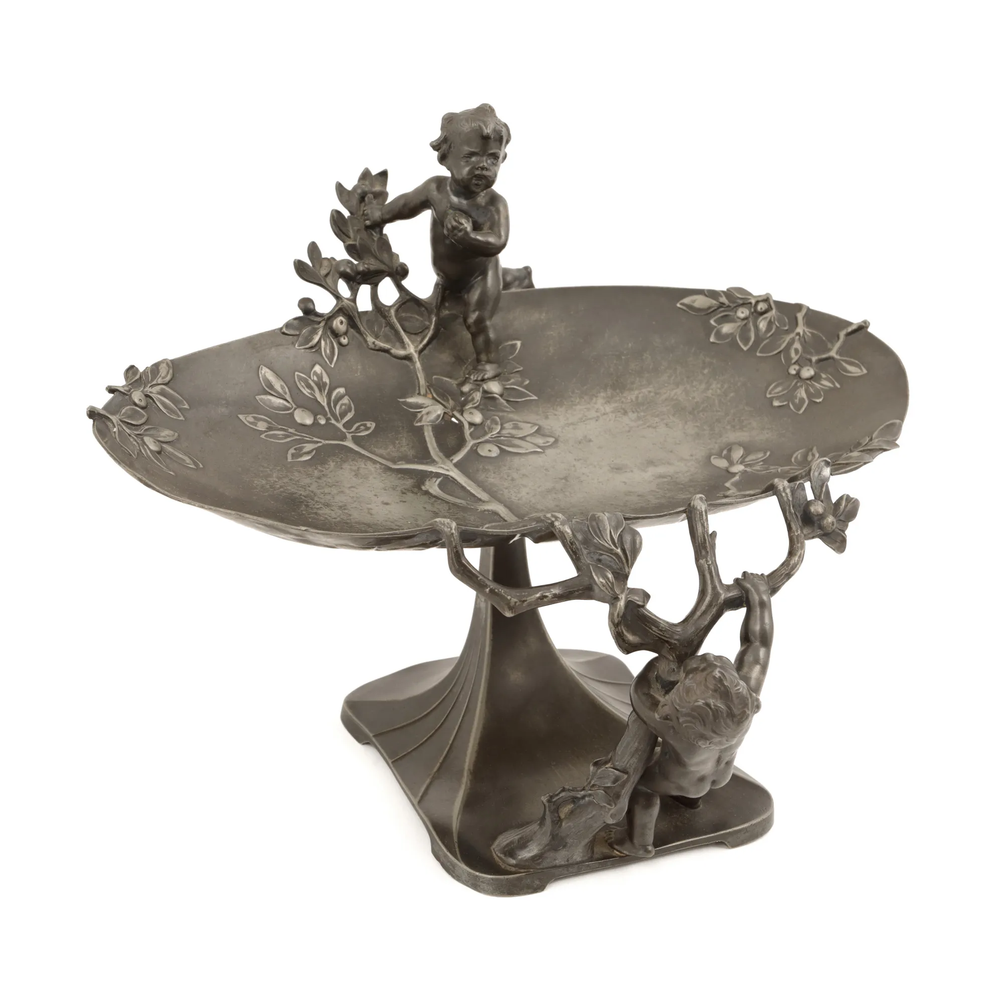 WMF Fruit Bowl, in Art Nouveau style, decorated with putti and peaches, early 20th century
