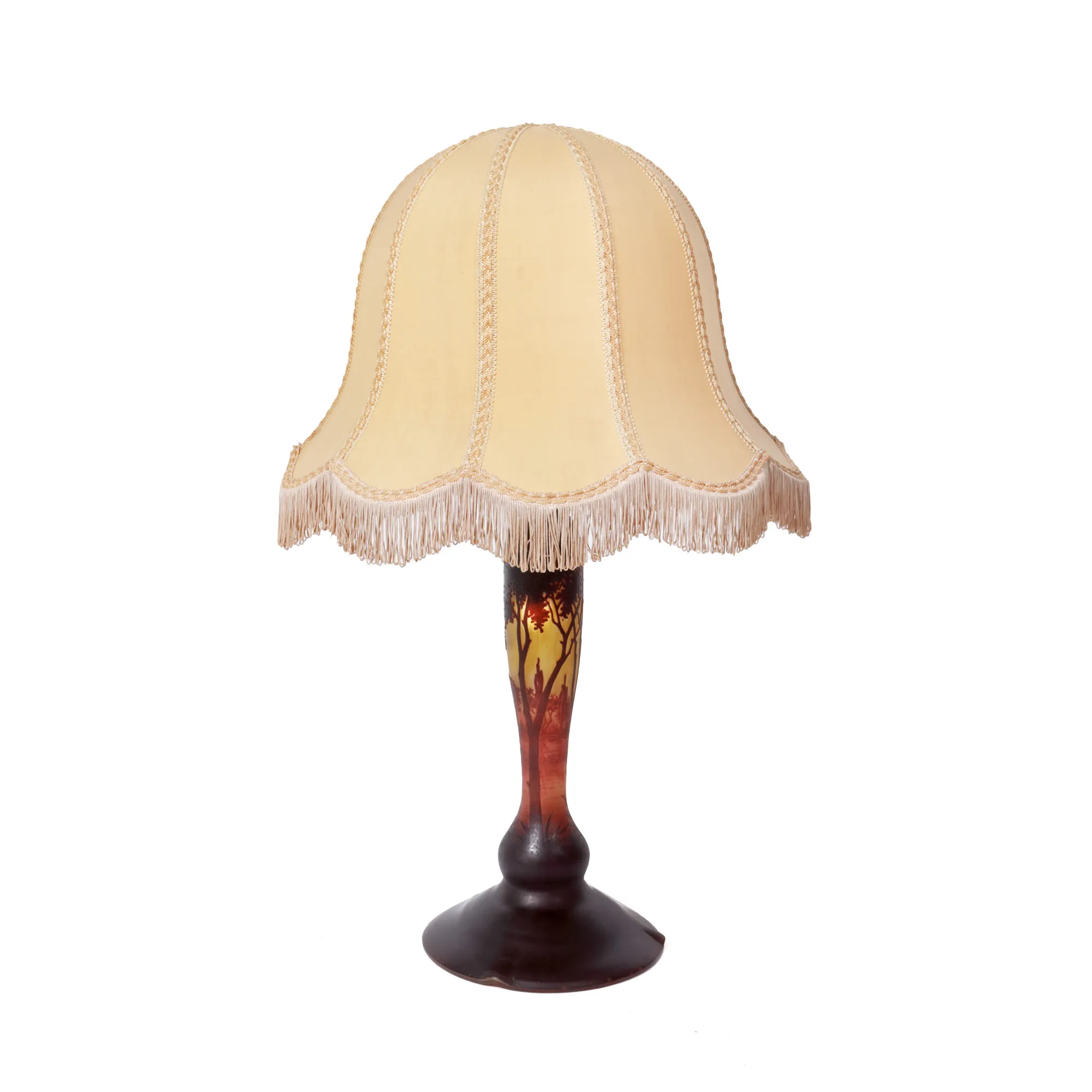 Daum Nancy Lamp, signed, with silk shade, early 20th century