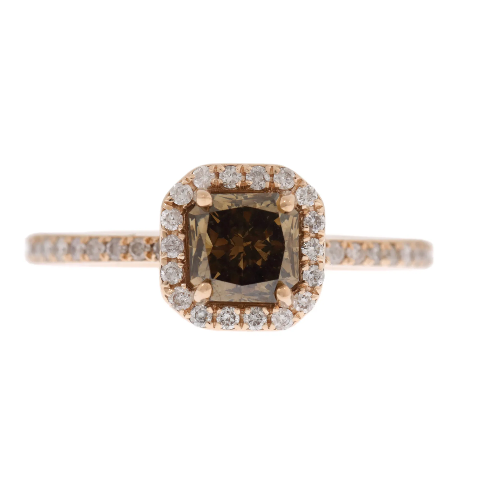 Gold ring, decorated with a central diamond surrounded by diamonds, accompanied by a gemological certificate