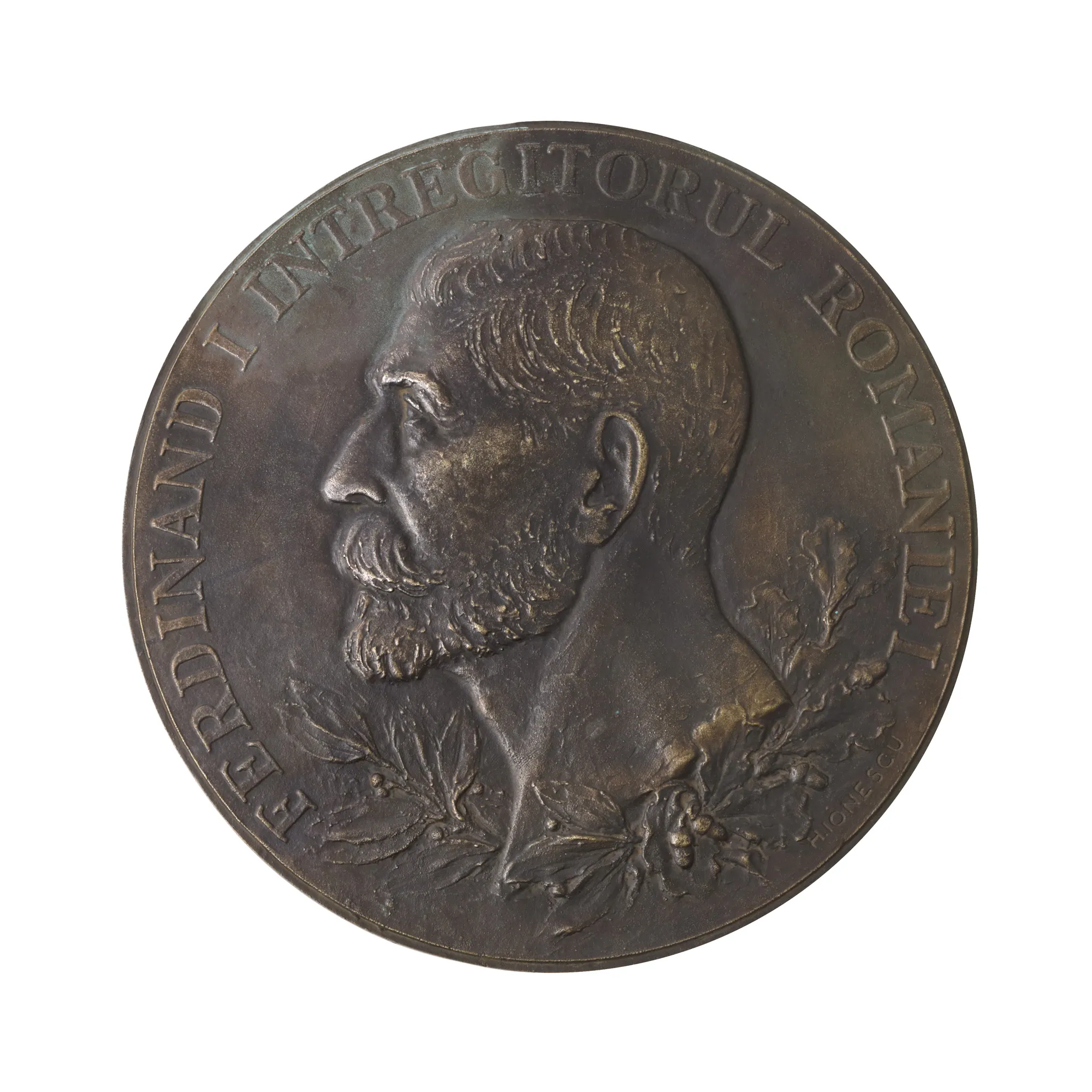 Large plaque illustrating King Ferdinand, engraver Haralamb Ionescu, cca. 1935