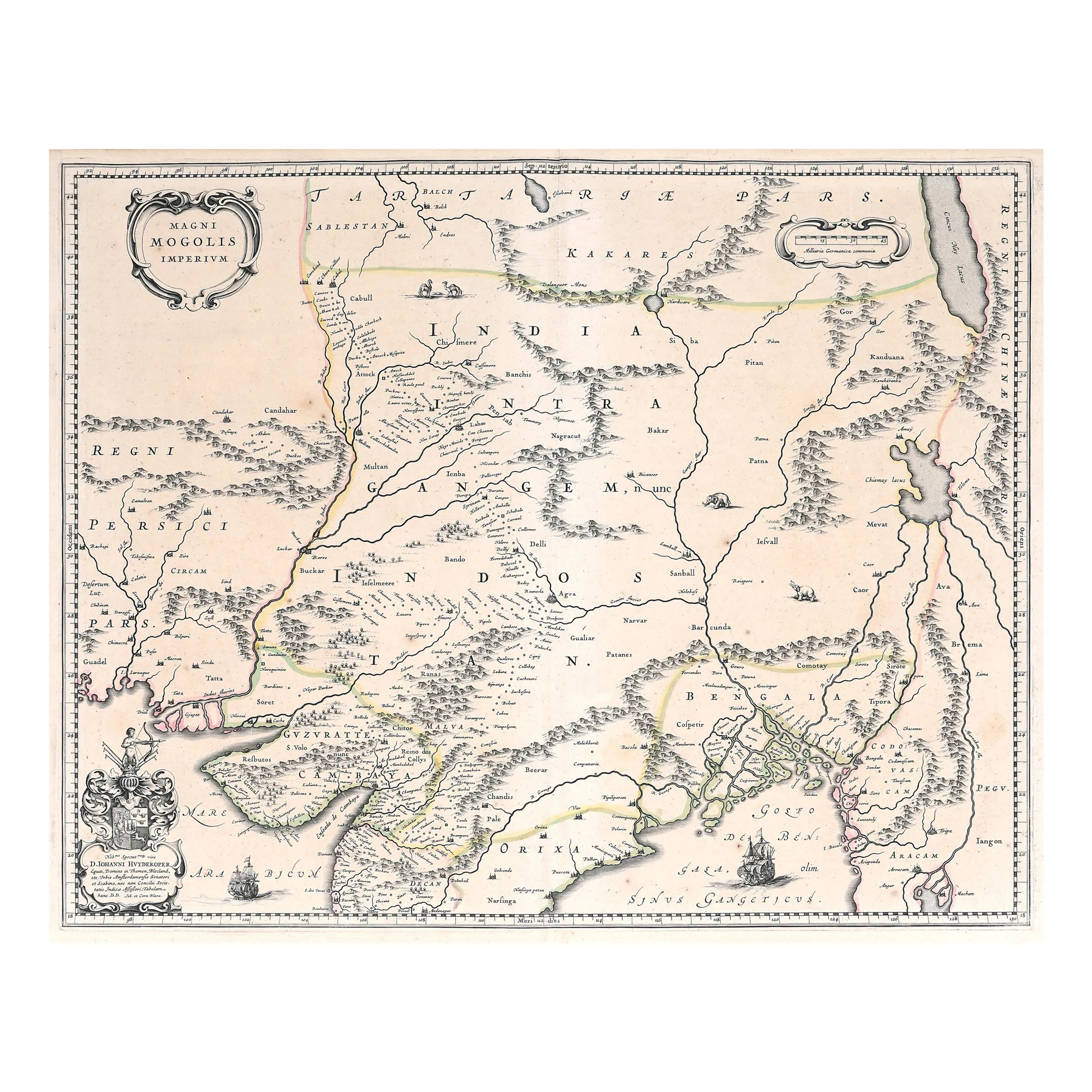 Hartă ”Imperiul Mogul", de Joan Blaeu și Cornelis Blaeu, Amsterdam, 1640