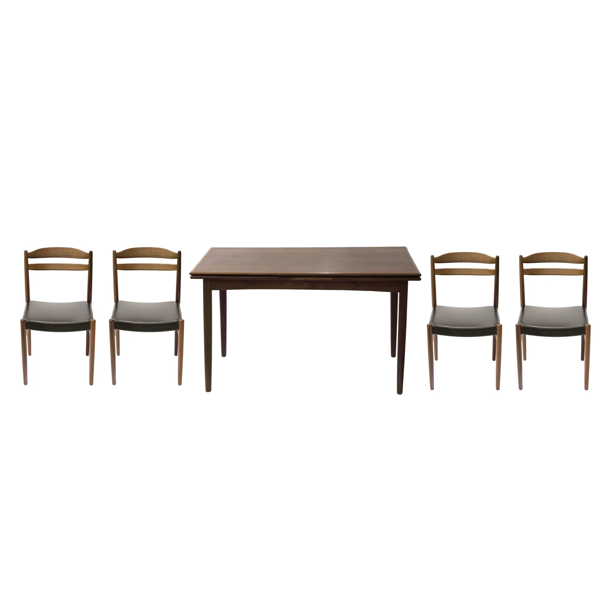 Mid Century Modern Teak Wood Set, consisting of Extendable Table and Four Chairs